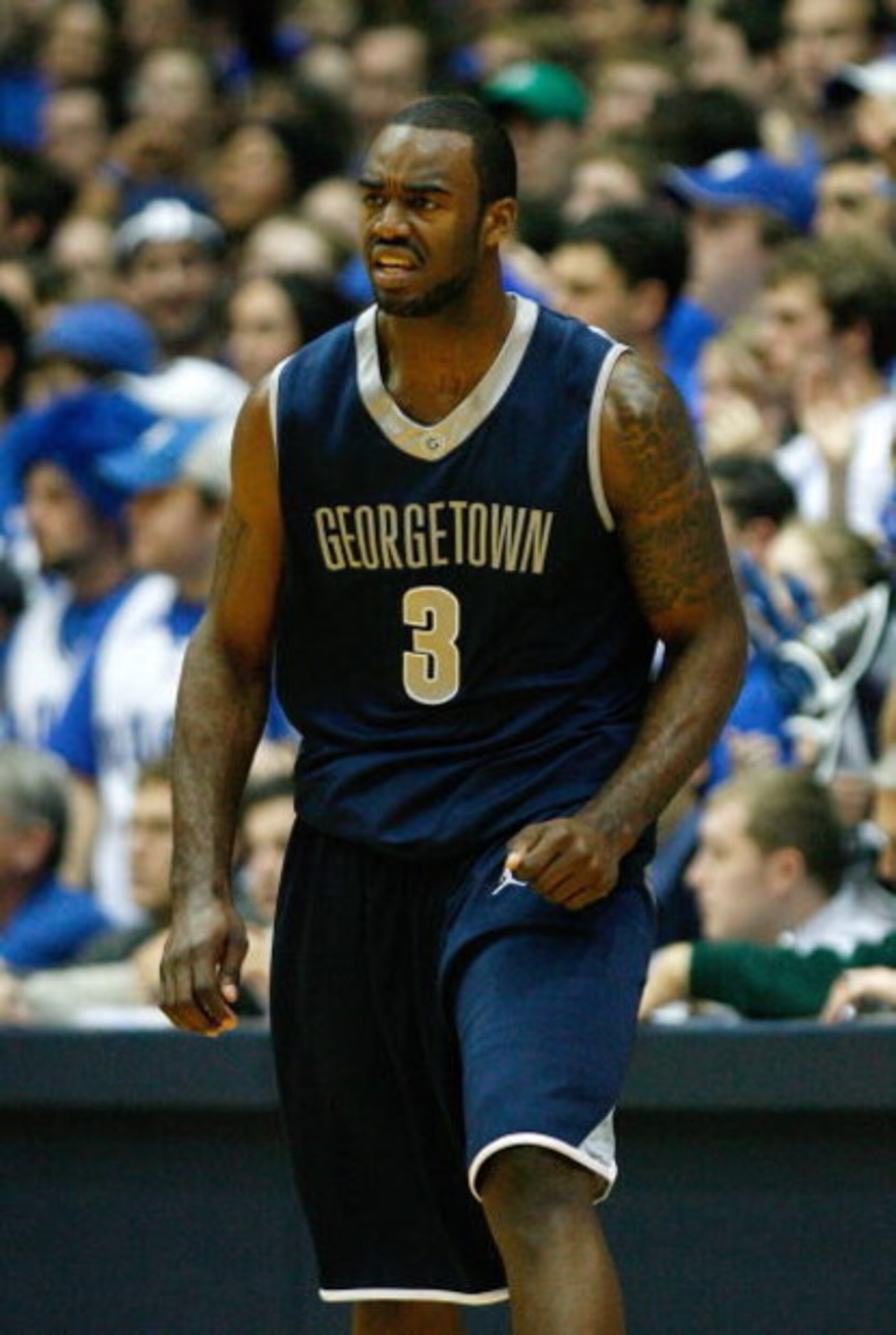 DURHAM, NC - JANUARY 17:  DaJuan Summers #3 of the Georgetown Hoyas looks on during the game against the Duke Blue Devils on January 17, 2009 at Cameron Indoor Stadium in Durham, North Carolina.  The Blue Devils defeated the Hoyas 76-67. (Photo by Kevin C