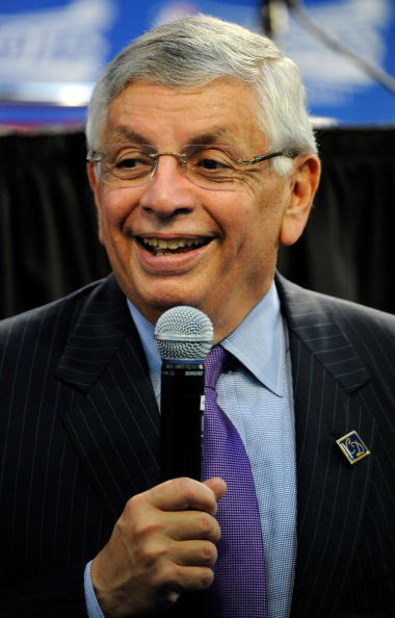 ORLANDO, FL - APRIL 28:  Commissioner David Stern speaks to the media prior to Game Five of the Eastern Conference Quarterfinals between the Philadelphia 76ers and the Orlando Magic during the 2009 NBA Playoffs at Amway Arena on April 28, 2009 in Orlando,