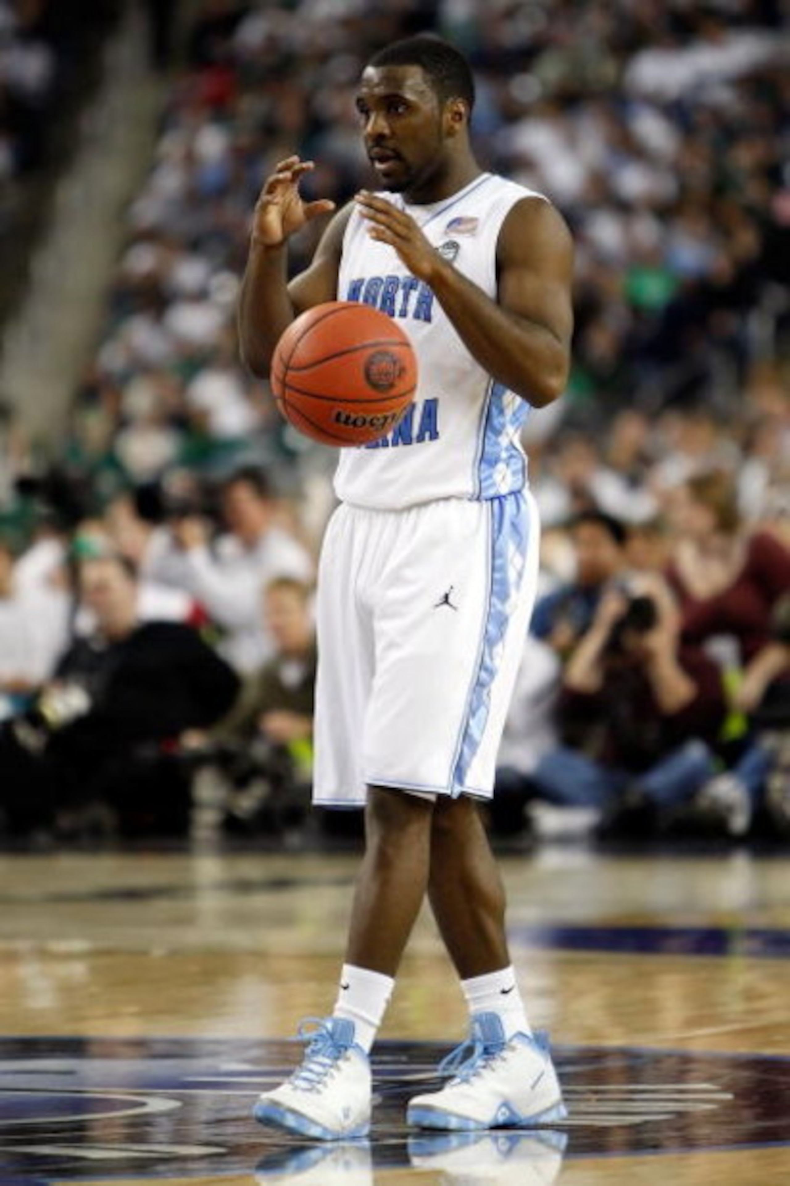 DETROIT - APRIL 06:  Ty Lawson #5 of the North Carolina Tar Heels calls a play against the Michigan State Spartans during the 2009 NCAA Division I Men's Basketball National Championship game at Ford Field on April 6, 2009 in Detroit, Michigan.  (Photo by 