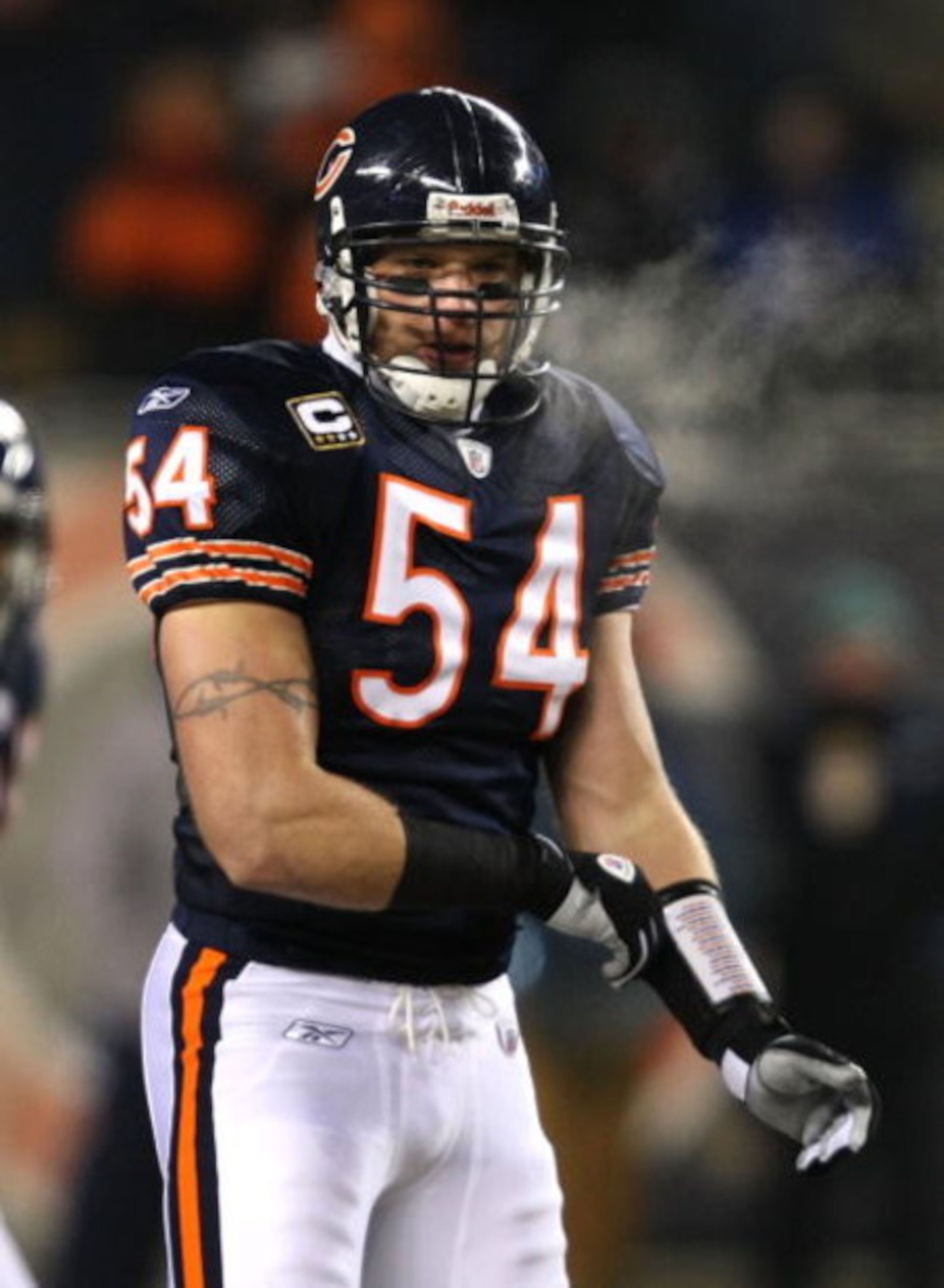CHICAGO - DECEMBER 22: Brian Urlacher #54 of the Chicago Bears awaits the start of play against the Green Bay Packers on December 22, 2008 at Soldier Field in Chicago, Illinois. The Bears defeated the Packers 20-17 in overtime. (Photo by Jonathan Daniel/G