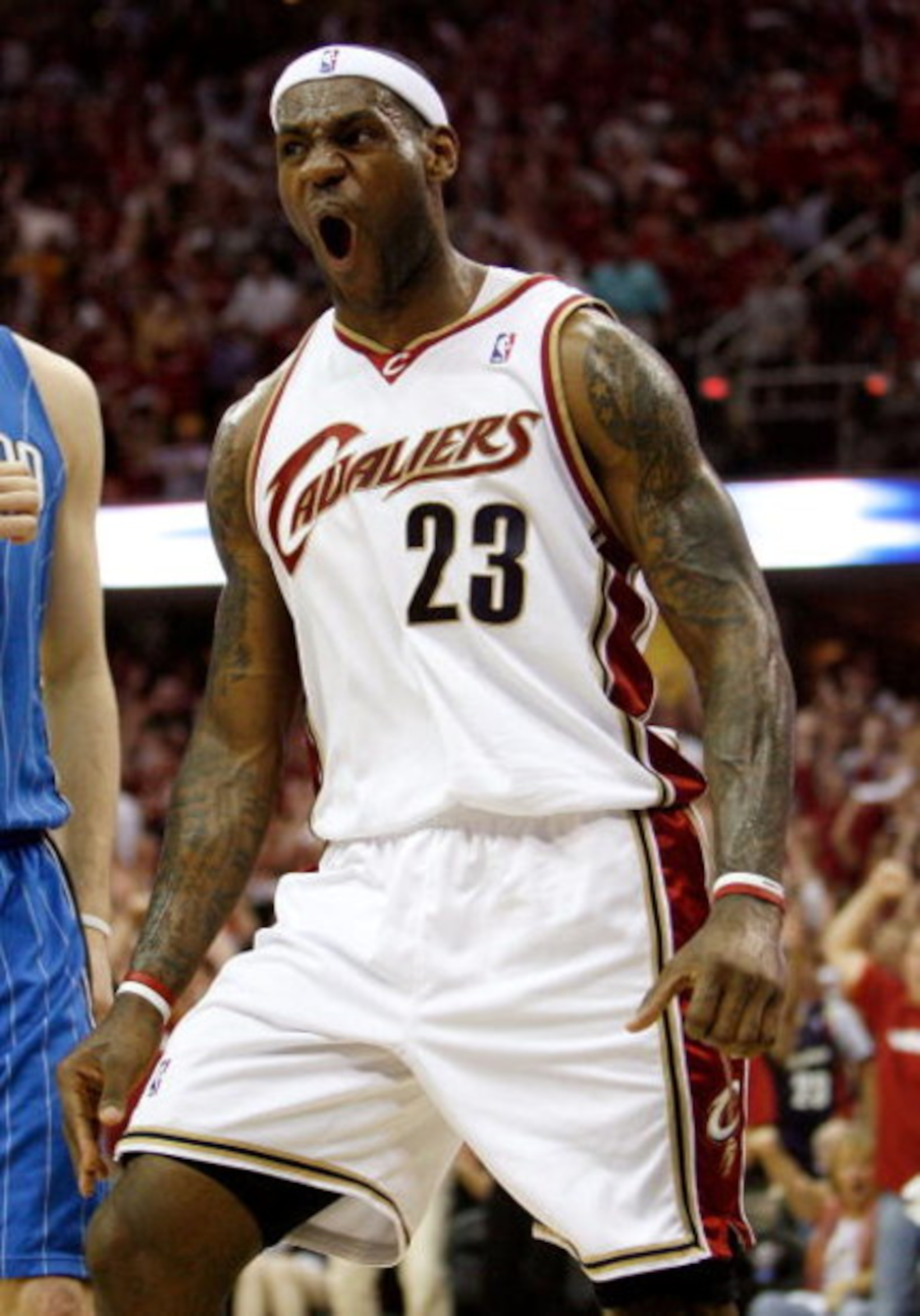 CLEVELAND - MAY 20:  LeBron James #23 of the Cleveland Cavaliers celebrates after a play against the Orlando Magic in Game One of the Eastern Conference Finals during the 2009 Playoffs at Quicken Loans Arena on May 20, 2009 in Cleveland, Ohio. NOTE TO USE