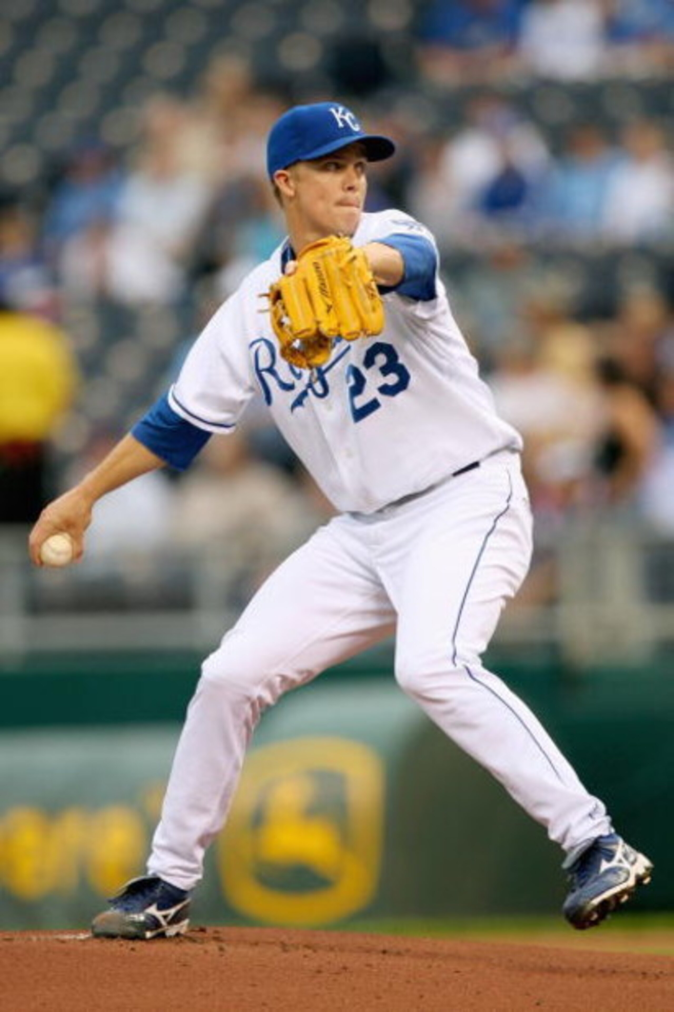 KANSAS CITY, MO - MAY 28:  Zack Greinke #23 of the Kansas City Royals delivers a pitch against the Minnesota Twins on May 28, 2008 at Kauffman Stadium in Kansas City, Missouri. (Photo by G. Newman Lowrance/Getty Images)