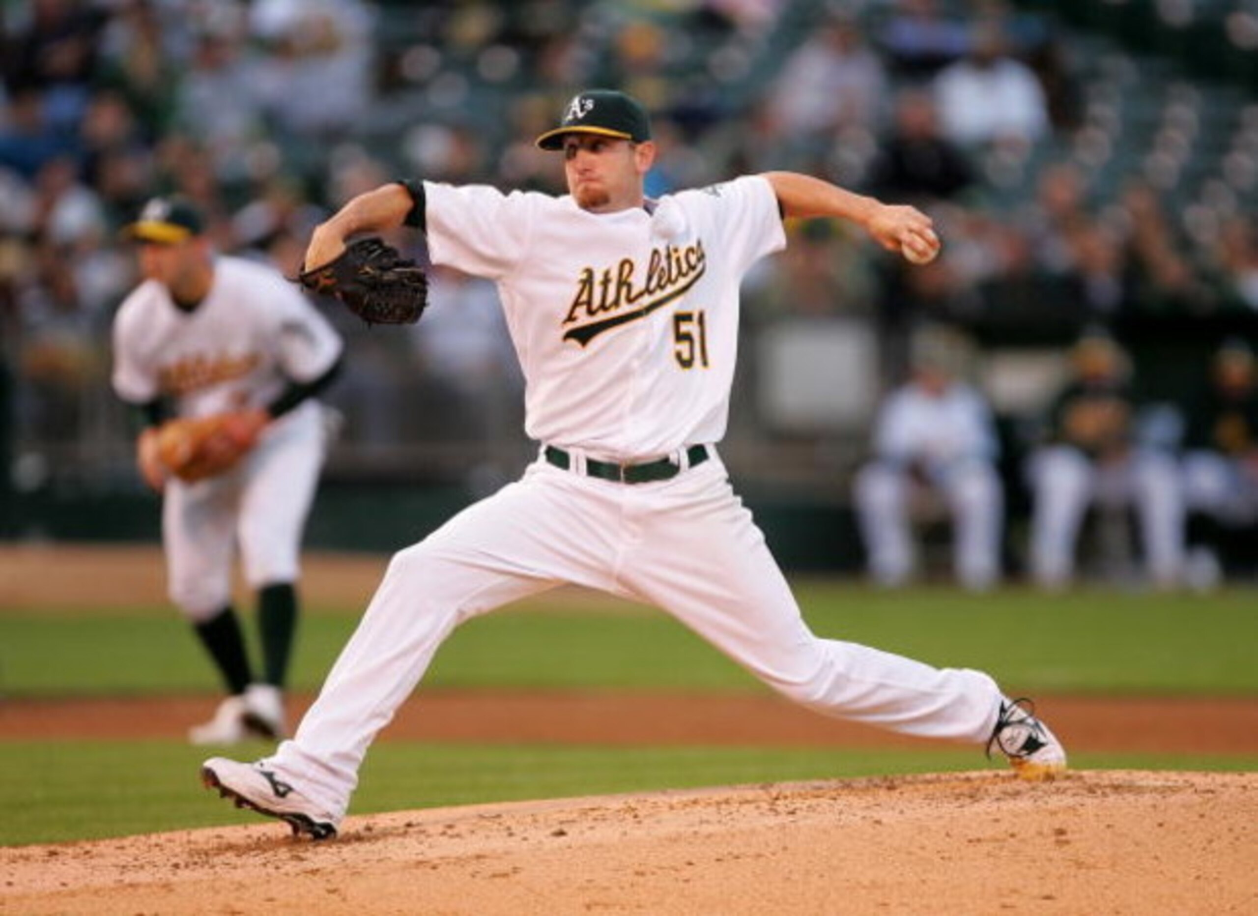 OAKLAND, CA - MAY 05:  Dallas Braden #51 of the Oakland Athletics pitches against the Los Angeles Angels of Anaheim  on May 5, 2009 at the Oakland Coliseum in Oakland, California.  (Photo by Ezra Shaw/Getty Images)