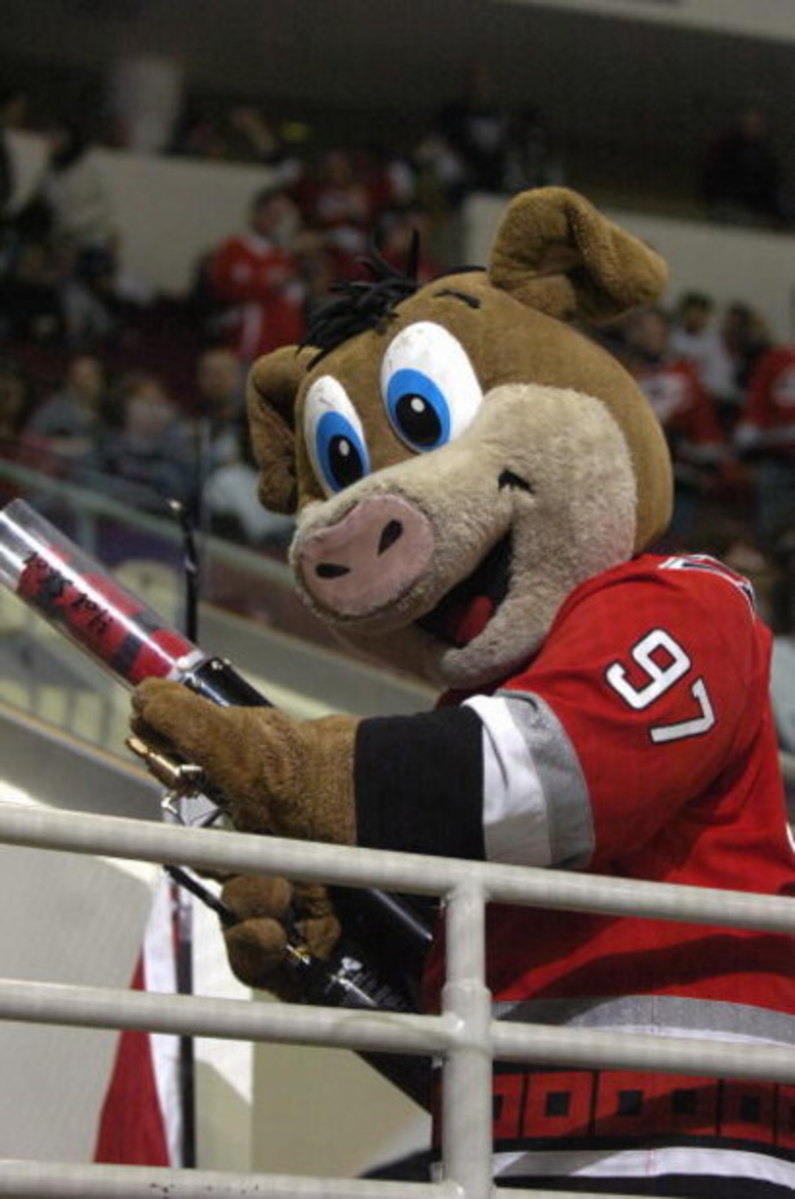 RALEIGH, NC - MARCH 2:  The Carolina Hurricanes mascot Stormy gives away souvenirs during the NHL game against the Pittsburgh Penguins on March 2, 2007 at the RBC Center in Raleigh, North Carolina. The Hurricanes won 3-2. (Photo by Grant Halverson/Getty I