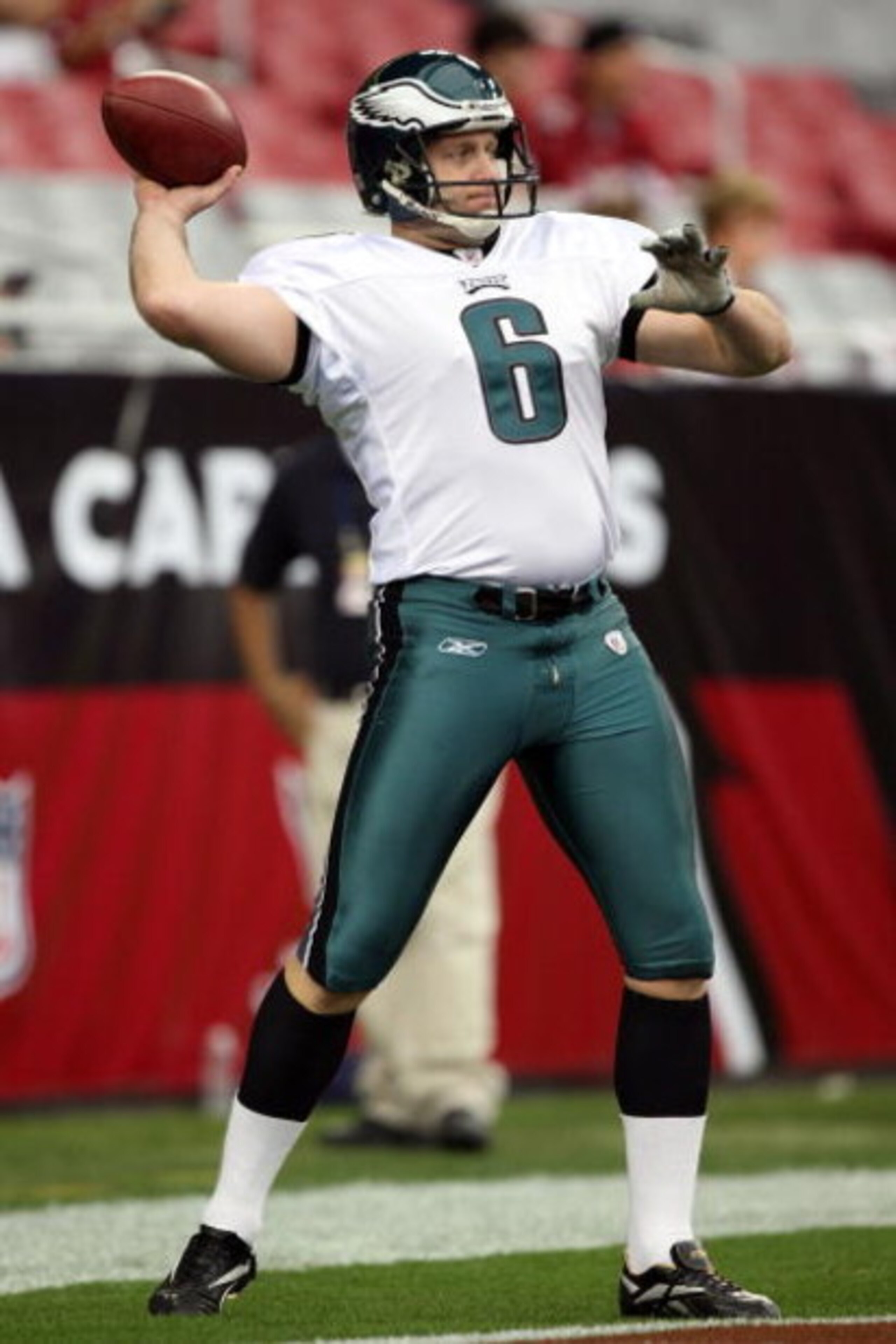GLENDALE, AZ - JANUARY 18:  Punter Sav Rocca #6 of the Philadelphia Eagles warms up prior to the NFC championship game against the Arizona Cardinals on January 18, 2009 at University of Phoenix Stadium in Glendale, Arizona.  (Photo by Jed Jacobsohn/Getty 