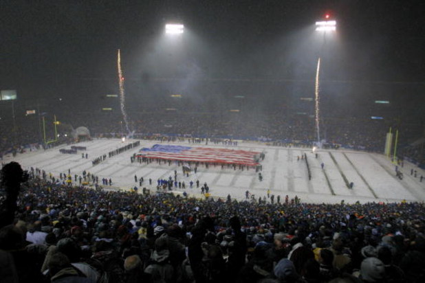 19 Jan 2002:  A general view of the pre game ceremony before the AFC playoff game between the Oakland Raiders the New England Patriots at Foxboro Stadium in Foxboro, Massachusetts. The Patriots came from behind to win 16-13 in overtime. Digital Image Mand