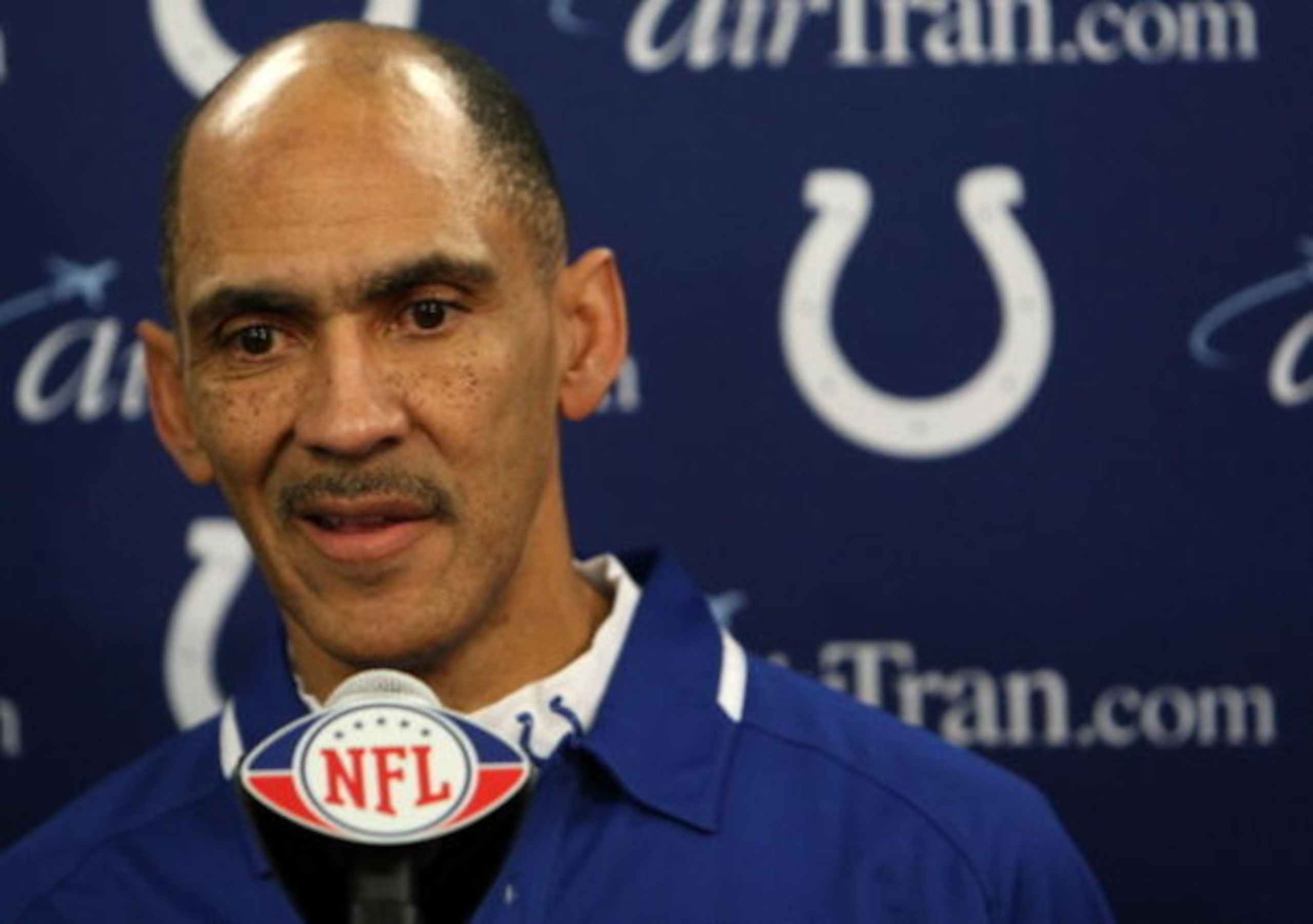 SAN DIEGO - JANUARY 03:  Head coach Tony Dungy of the Indianapolis Colts speaks to members of the media after being defeated by the San Diego Chargers 23-17 in the AFC Wild Card Game on January 3, 2009 at Qualcomm Stadium in San Diego, California.  (Photo