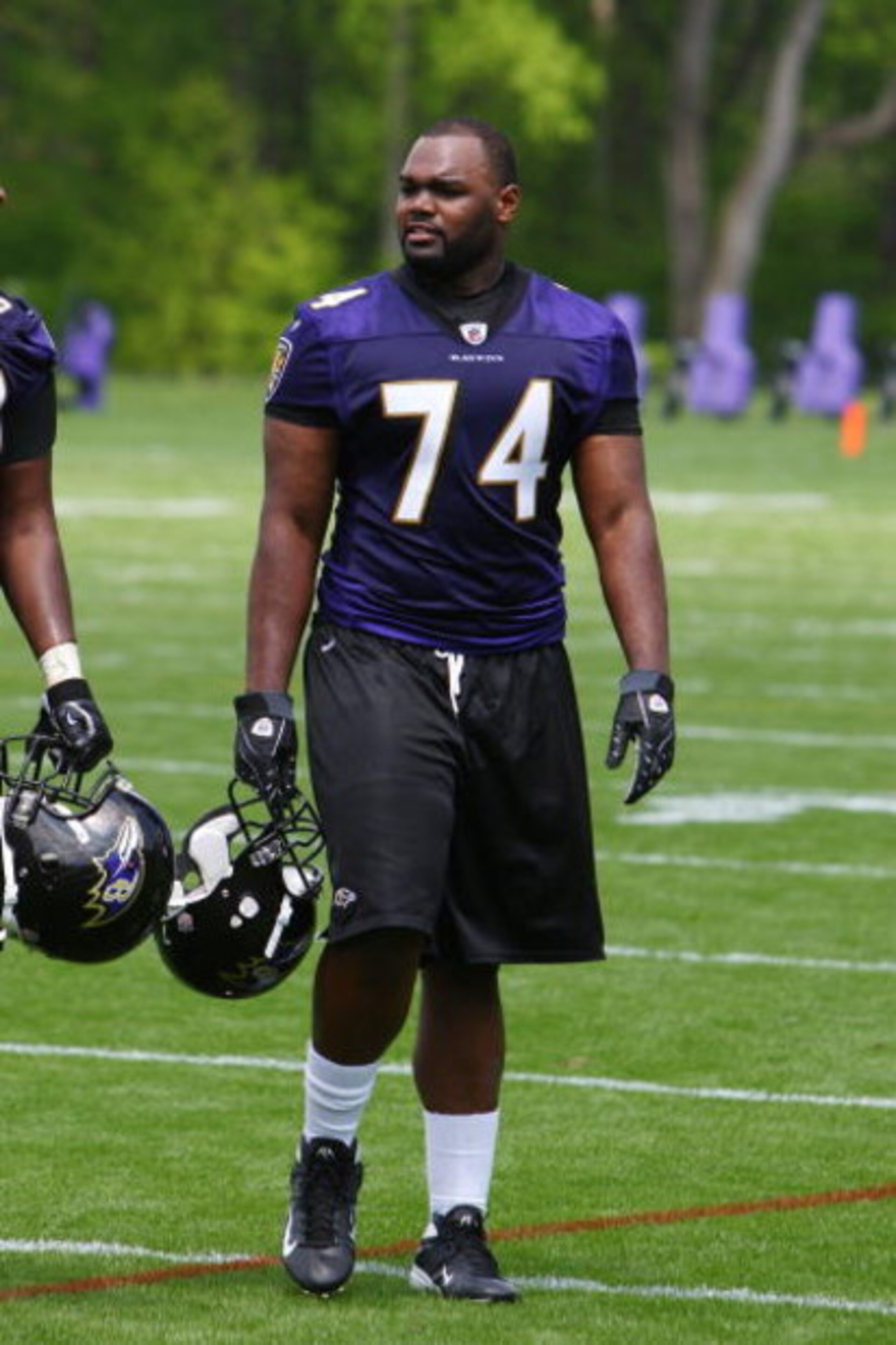 OWINGS MILLS, MARYLAND - MAY 8: Offensive lineman Michael Oher #74 of the Baltimore Ravens looks on during minicamp at the practice facility on May 8, 2009 in Owings Mills, Maryland. (Photo by Ned Dishman/Getty Images)