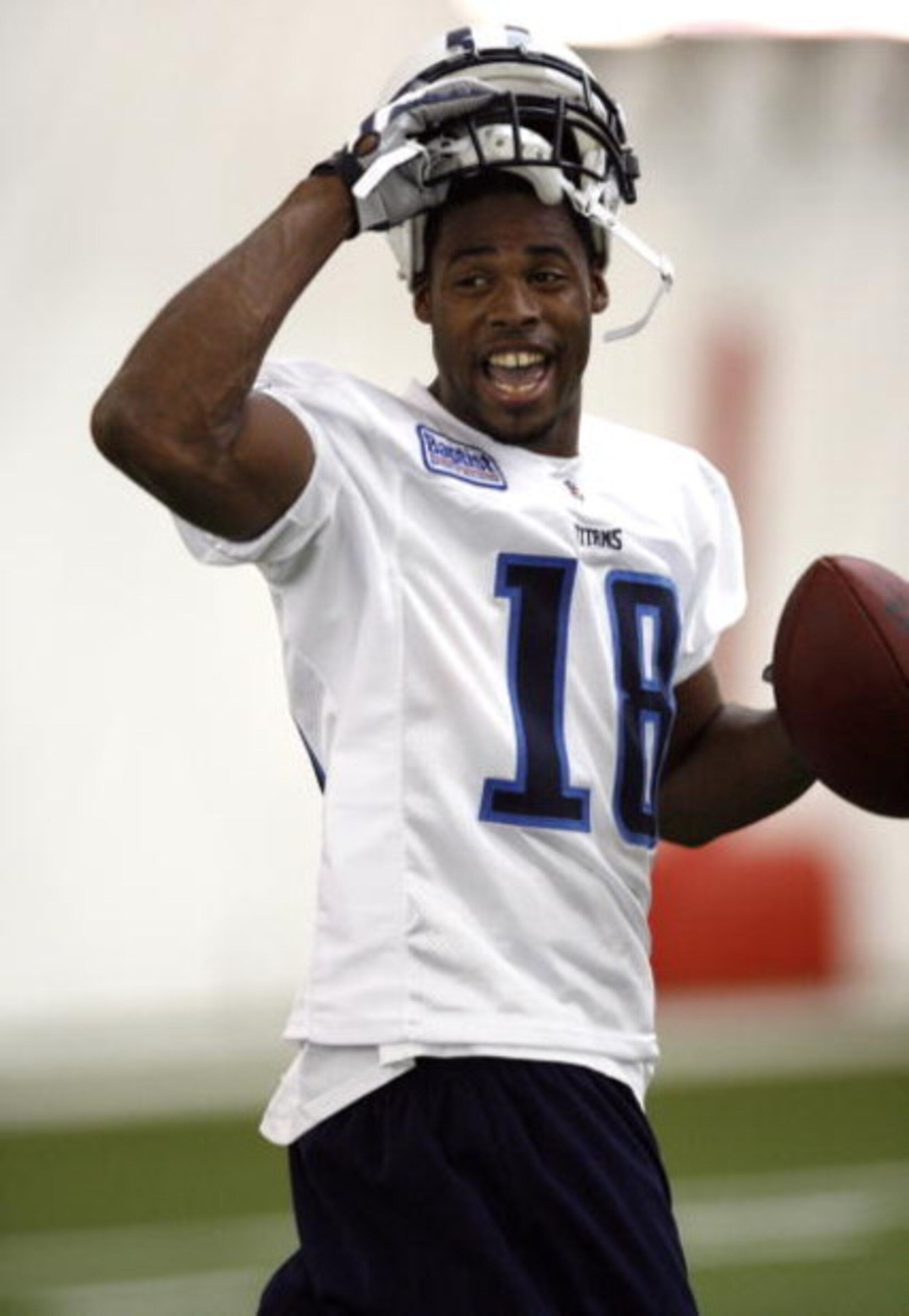NASHVILLE, TN - MAY 1: Kenny Britt #18 of the Tennessee Titans smiles during the Tennessee Titans Minicamp on May 1, 2009 at Baptist Sports Park in Nashville, Tennessee. (Photo by Joe Murphy/Getty Images)