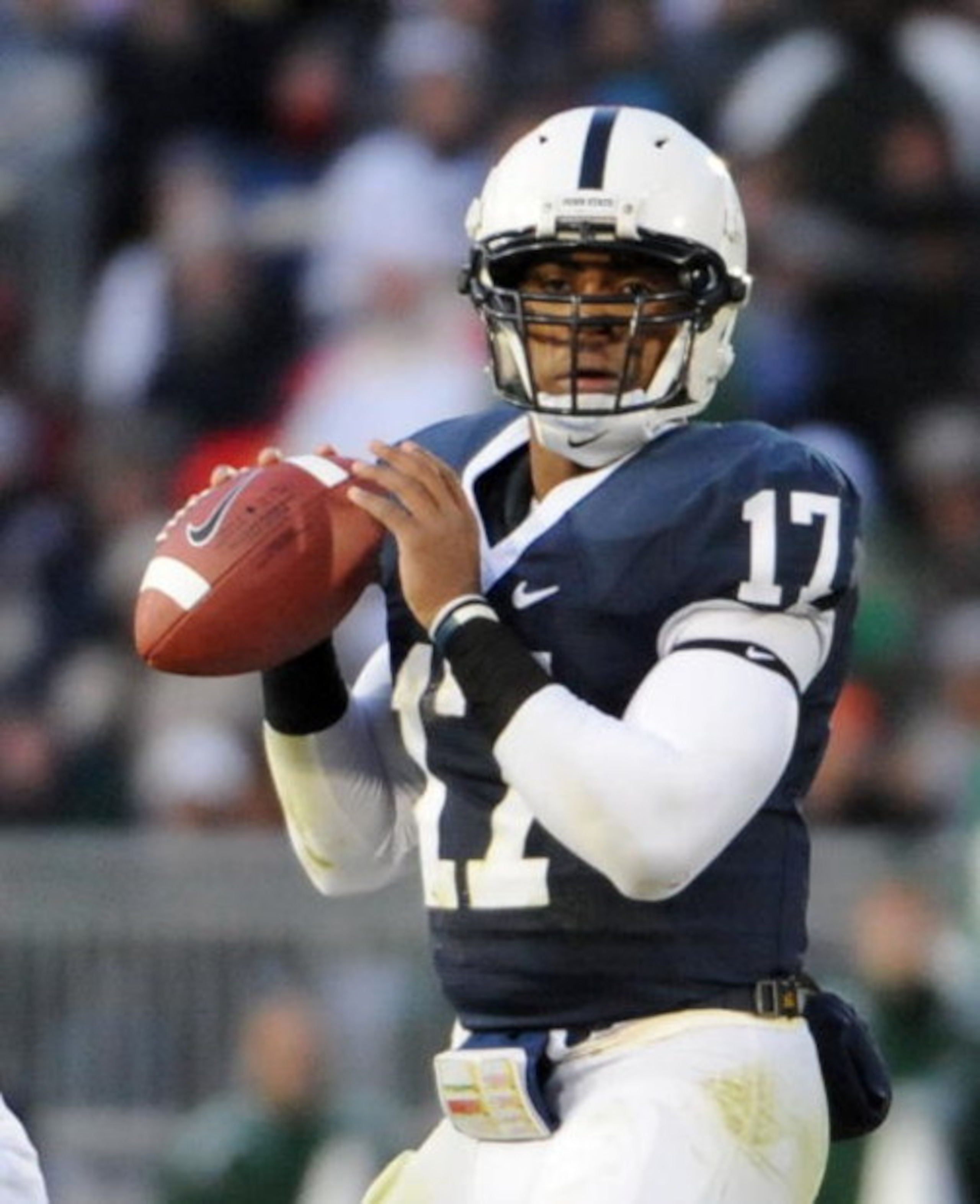 STATE COLLEGE - NOVEMBER 22:  Daryll Clark #17 of the Penn State Nittany Lions drops back to pass against the Michigan State Spartans on November 22, 2008 at Beaver Stadium in State College, Pennsylvania.  (Photo by Joe Sargent/Getty Images)