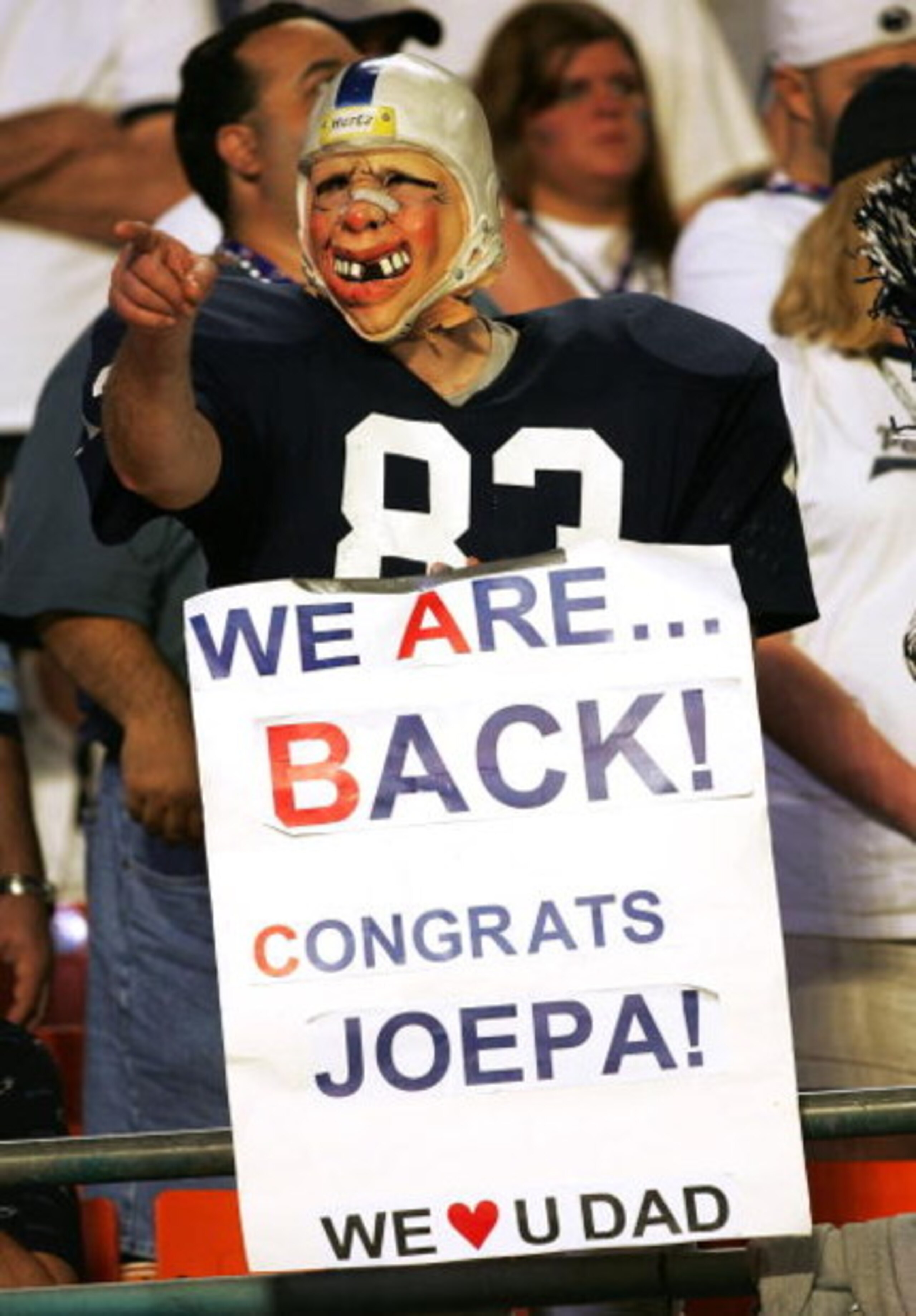 MIAMI GARDENS, FL - JANUARY 3: A Nittany Lions fan shows his support for his team and head coach Joe Paterno as the Penn State Nittany Lions take on the Florida State Seminoles in the Fed Ex Orange Bowl at Dolphins Stadium on January 3, 2005 in Miami Gard