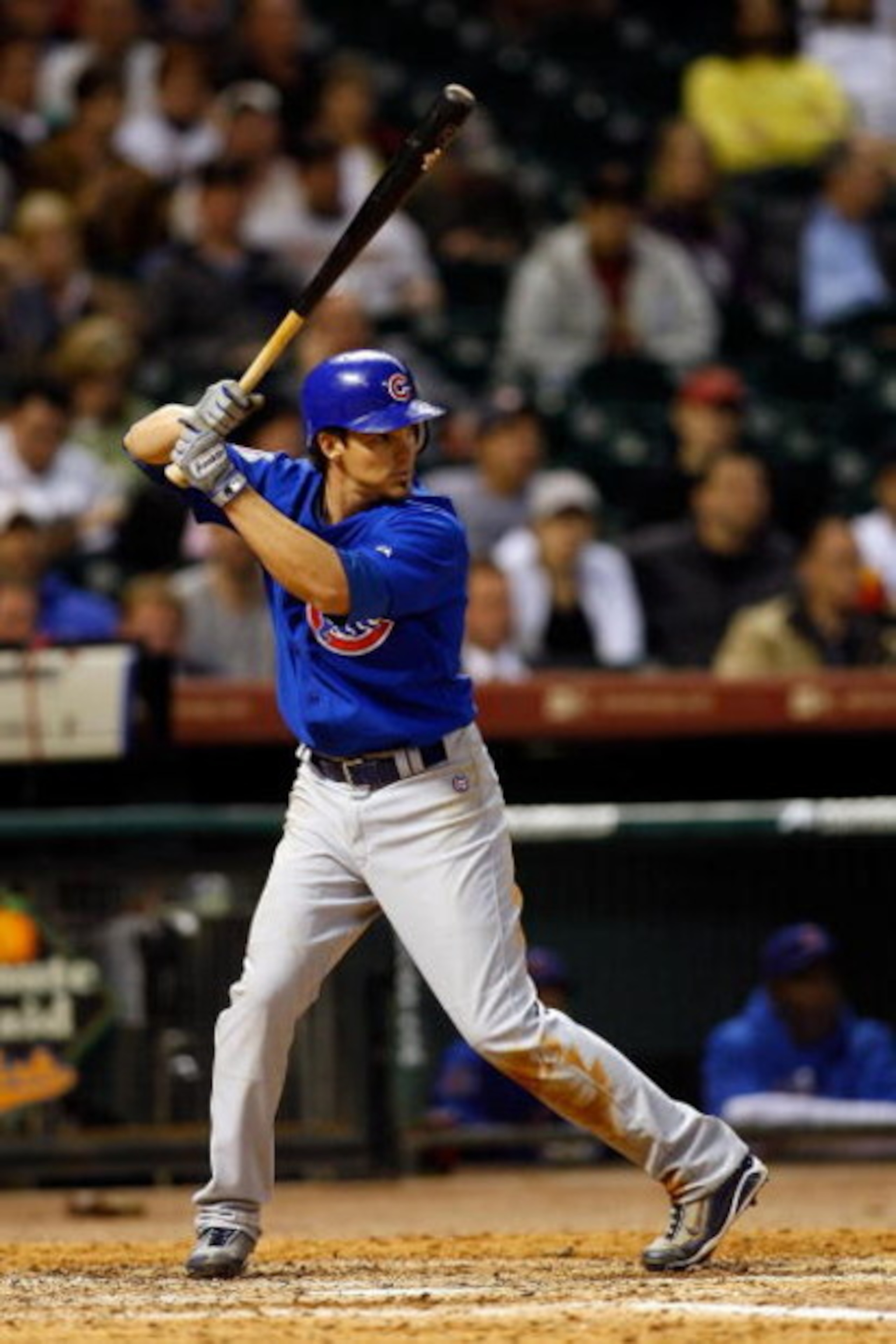 HOUSTON - APRIL 06:  Ryan Theriot #2 of the Chicago Cubs at bat against the Houston Astros during the Opening Day game on April 6, 2009 at Minute Maid Park in Houston, Texas.  (Photo by Chris Graythen/Getty Images)