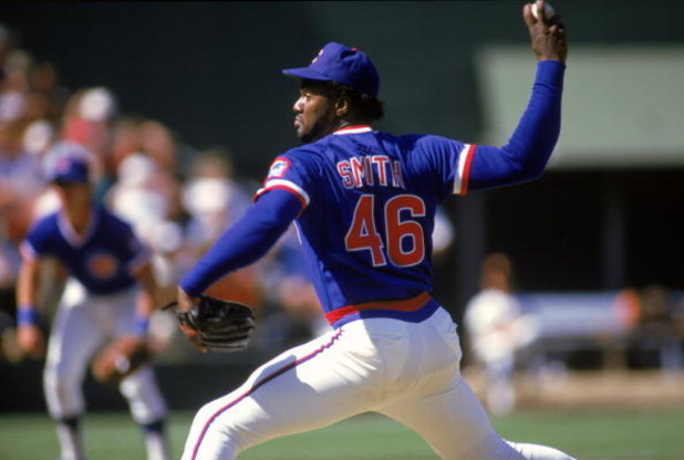 SAN DIEGO:  Lee Smith #46 of the Chicago Cubs pitches during the game against the San Diego Padres at Jack Murphy Stadium in a 1986 season game in San Diego, California. ( Photo by: Stephen Dunn/Getty Images)