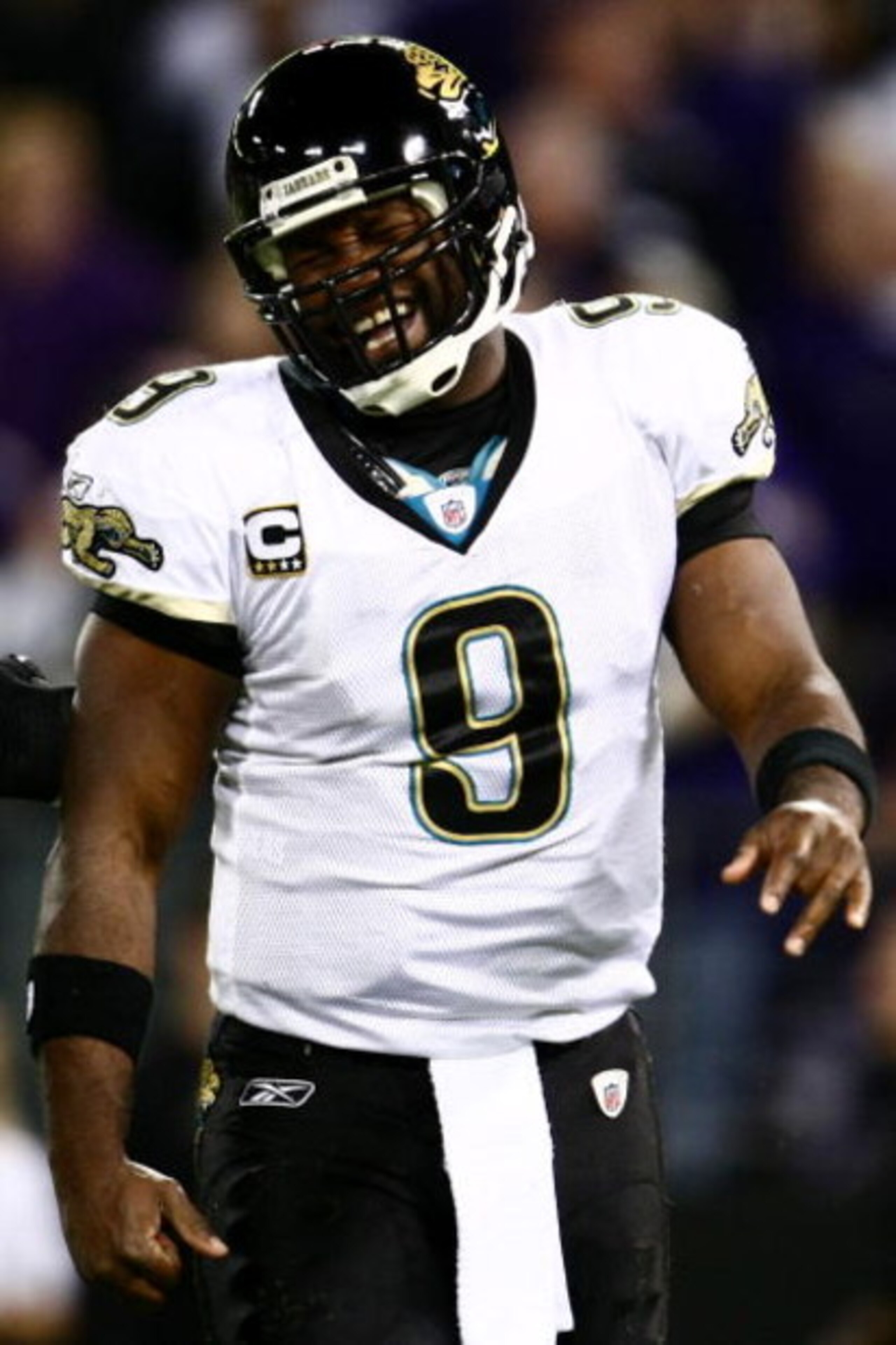 BALTIMORE - DECEMBER 28:  David Garrand #9 of the Jacksonville Jaguars shows his frustration after a late tackle against the Baltimore Ravens during the game on December 28, 2008 at M&T Bank Stadium in Baltimore, Maryland.  (Photo by Chris McGrath/Getty I