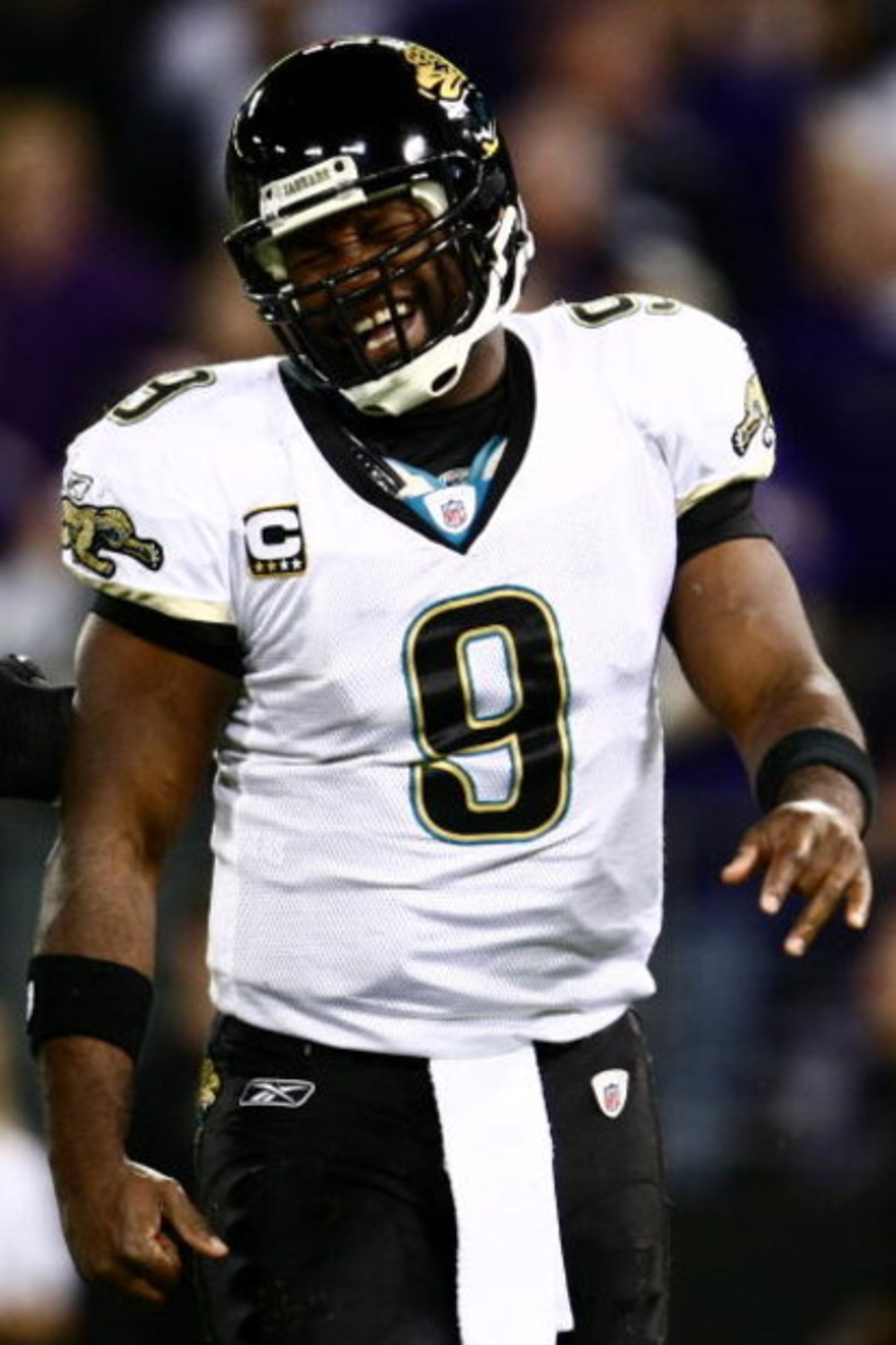 BALTIMORE - DECEMBER 28:  David Garrand #9 of the Jacksonville Jaguars shows his frustration after a late tackle against the Baltimore Ravens during the game on December 28, 2008 at M&T Bank Stadium in Baltimore, Maryland.  (Photo by Chris McGrath/Getty I
