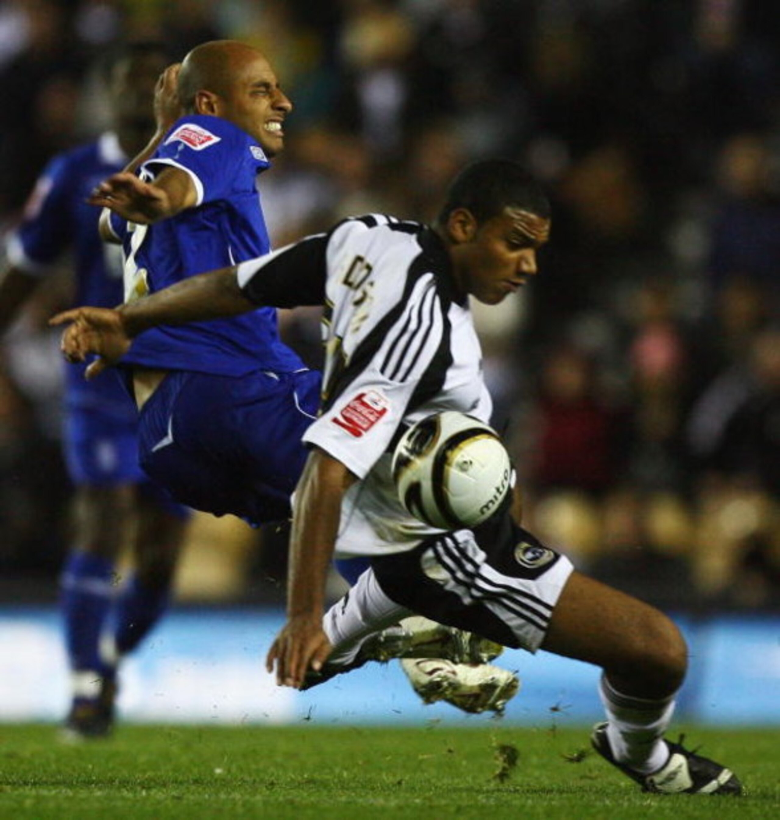 DERBY, UNITED KINGDOM - SEPTEMBER 30:  Miles Addison of Derby and Medhi Nafti of Birmingham challneg for the ball during the Coca-Cola Championship match between Derby County and Birmingham City at Pride Park on September 30, 2008 in Derby, England.  (Pho