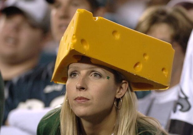 Green Bay Packers  cheesehead watches play play against the Philadelphia Eagles Oct. 2. 2006 on ESPN Monday Night Football in Philadelphia.  (Photo by Al Messerschmidt/Getty Images)
