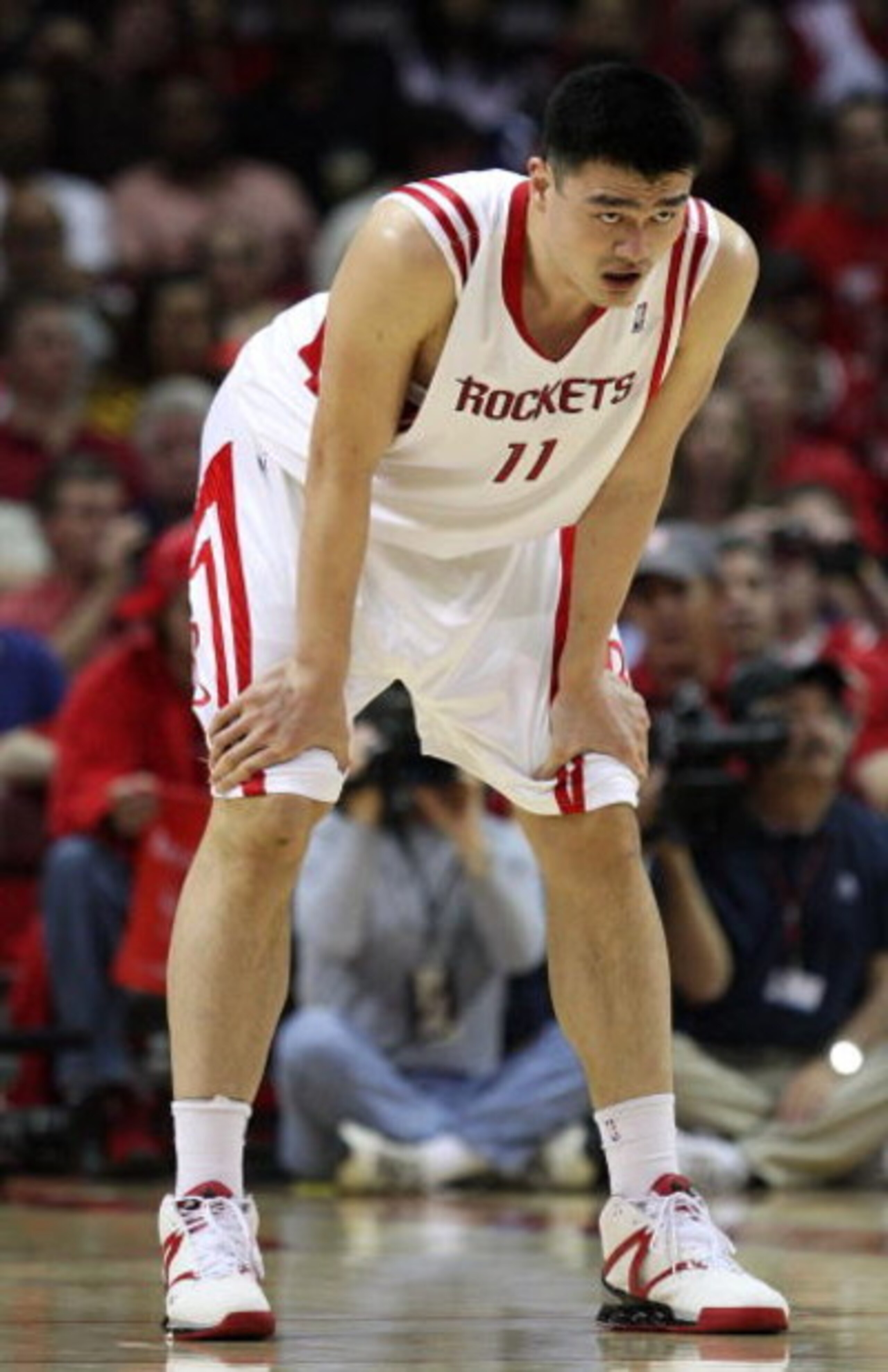 HOUSTON - APRIL 26:  Center Yao Ming #11 of the Houston Rockets during play against the Portland Trail Blazers in Game Four of the Western Conference Quarterfinals during the 2009 NBA Playoffs at Toyota Center on April 26, 2009 in Houston, Texas. NOTE TO 