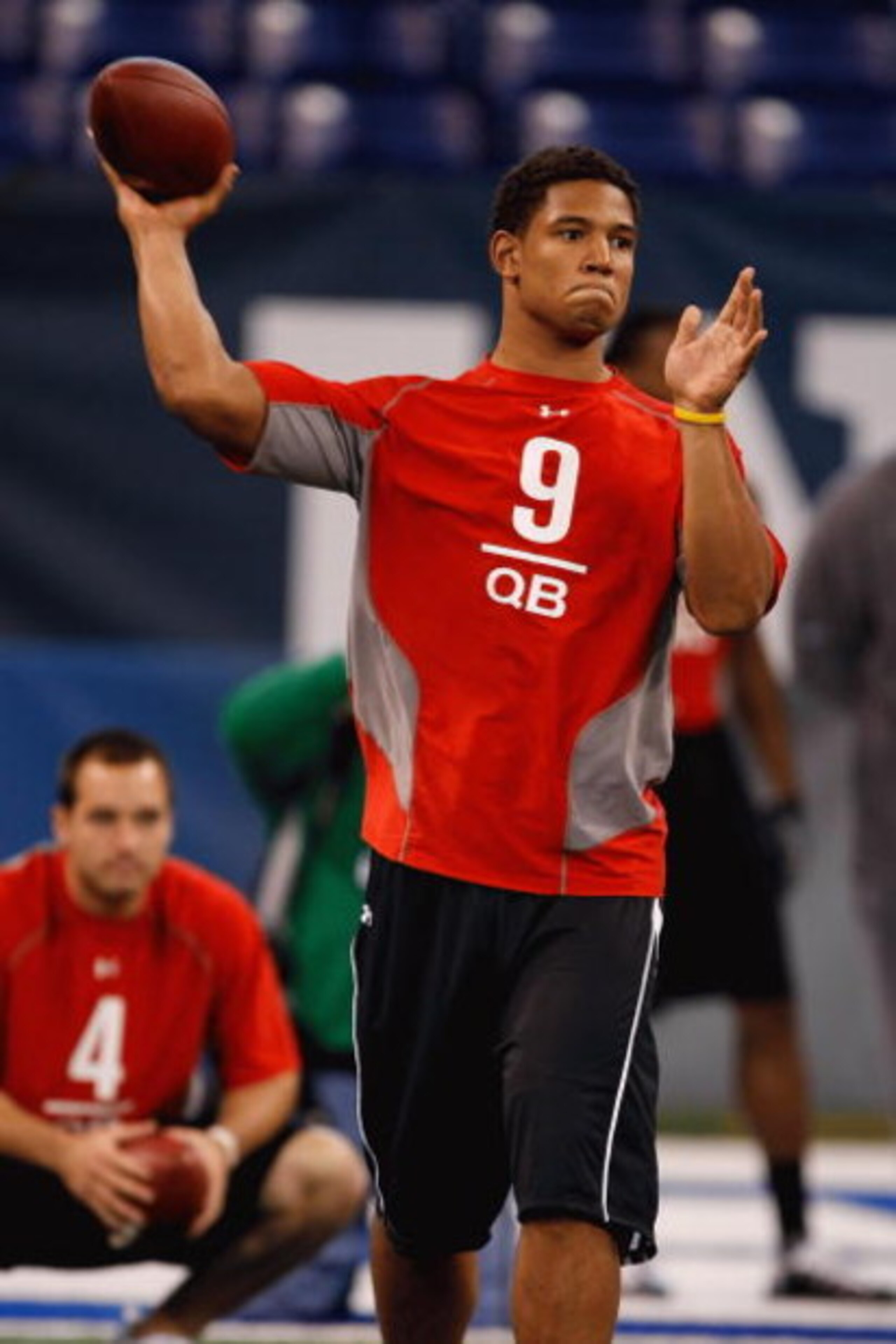 INDIANAPOLIS, IN - FEBRUARY 22:  Quarterback Josh Freeman of Kansas State passes the football during the NFL Scouting Combine presented by Under Armour at Lucas Oil Stadium on February 22, 2009 in Indianapolis, Indiana. (Photo by Scott Boehm/Getty Images)