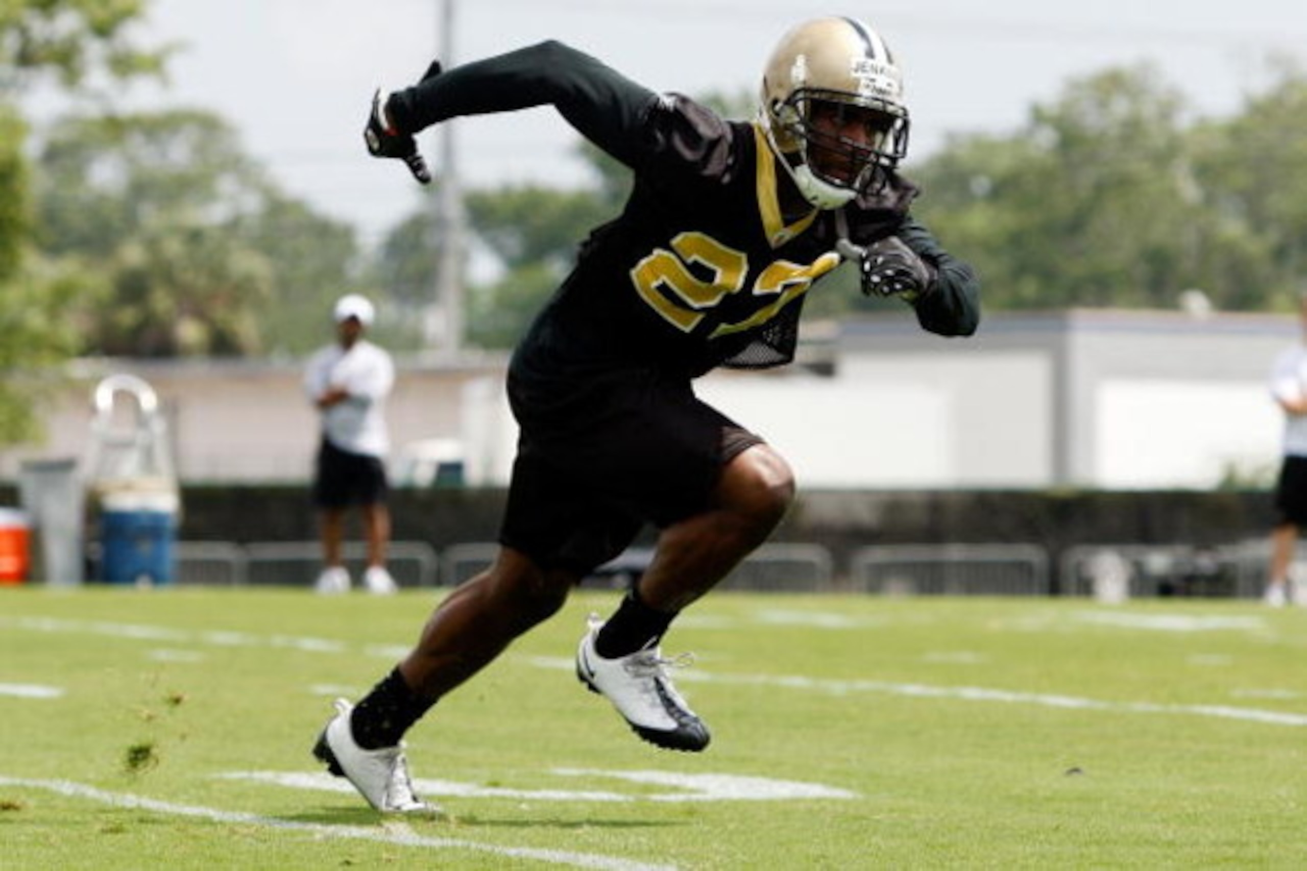 METAIRIE, LA - MAY 08:  Malcom Jenkins #27 of the New Orleans Saints works out during the Rookie Minicamp at the New Orleans Saints Training Facility on May 8, 2009 in Metairie, Louisiana.  (Photo by Chris Graythen/Getty Images)