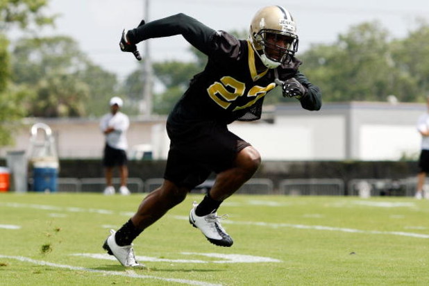 METAIRIE, LA - MAY 08:  Malcom Jenkins #27 of the New Orleans Saints works out during the Rookie Minicamp at the New Orleans Saints Training Facility on May 8, 2009 in Metairie, Louisiana.  (Photo by Chris Graythen/Getty Images)