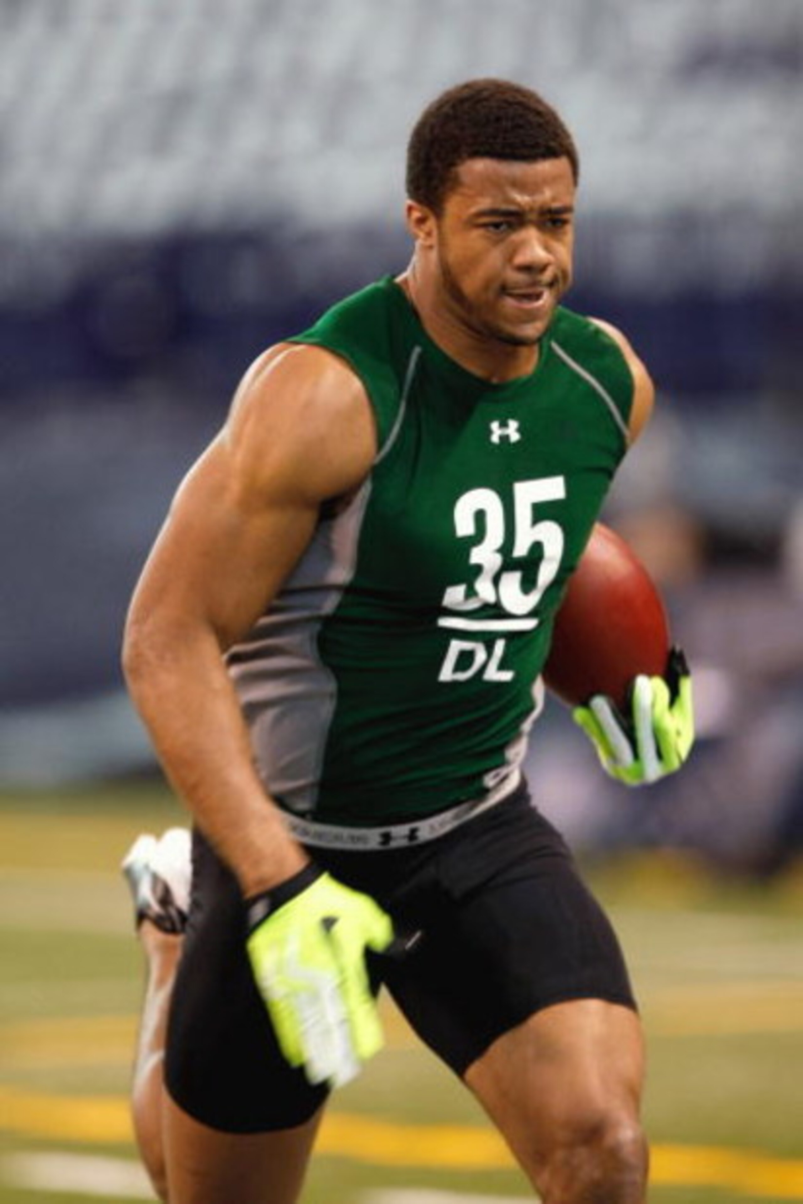 INDIANAPOLIS, IN - FEBRUARY 23:  Defensive lineman Aaron Maybin of Penn State runs during the NFL Scouting Combine presented by Under Armour at Lucas Oil Stadium on February 23, 2009 in Indianapolis, Indiana. (Photo by Scott Boehm/Getty Images)