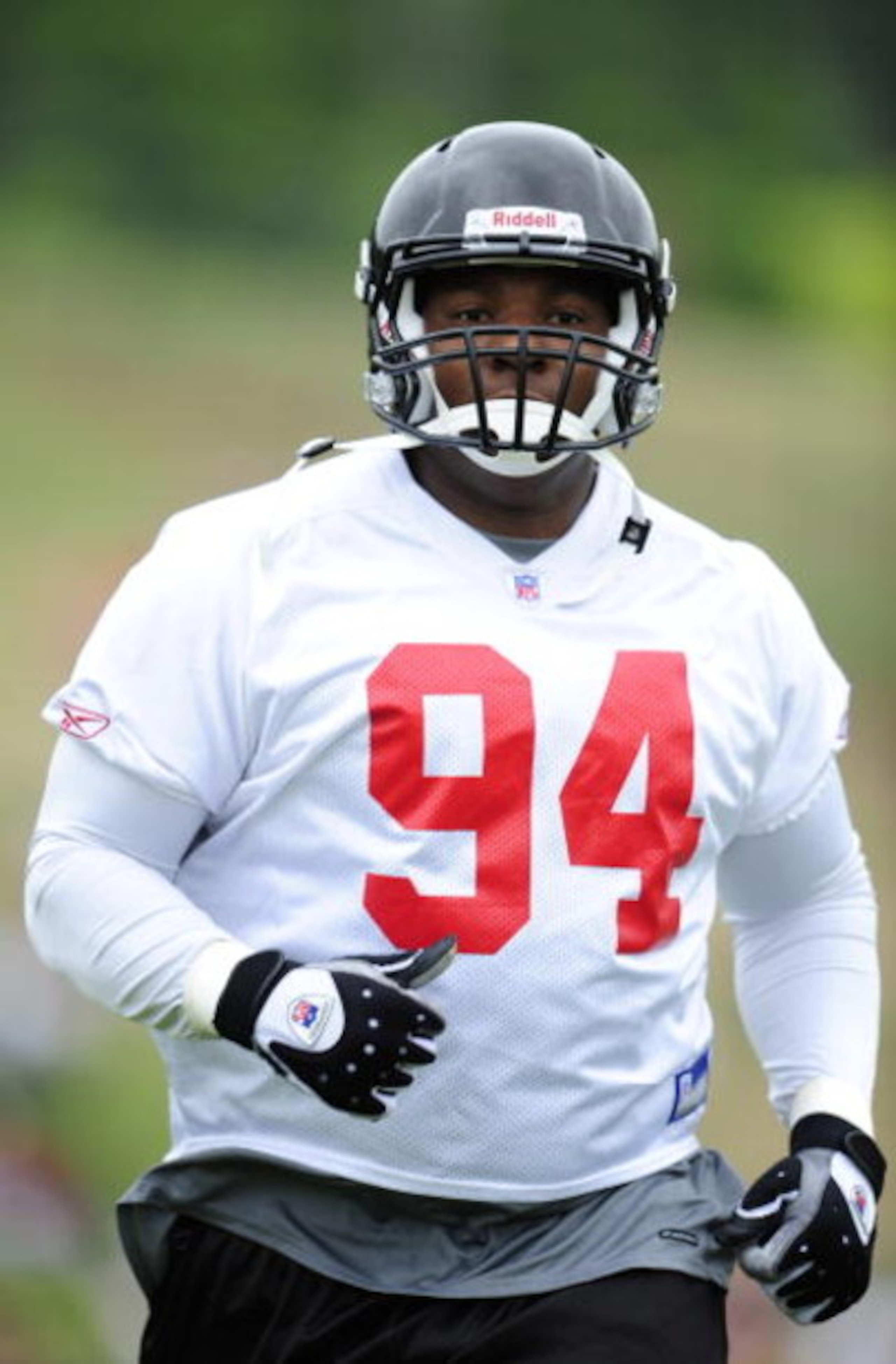 FLOWERY BRANCH, GA - MAY 9: Defensive tackle Peria Jerry #94 of the Atlanta Falcons works out during minicamp at the Falcons Complex on May 9, 2009 in Flowery Branch, Georgia.  (Photo by Paul Abell/Getty Images)
