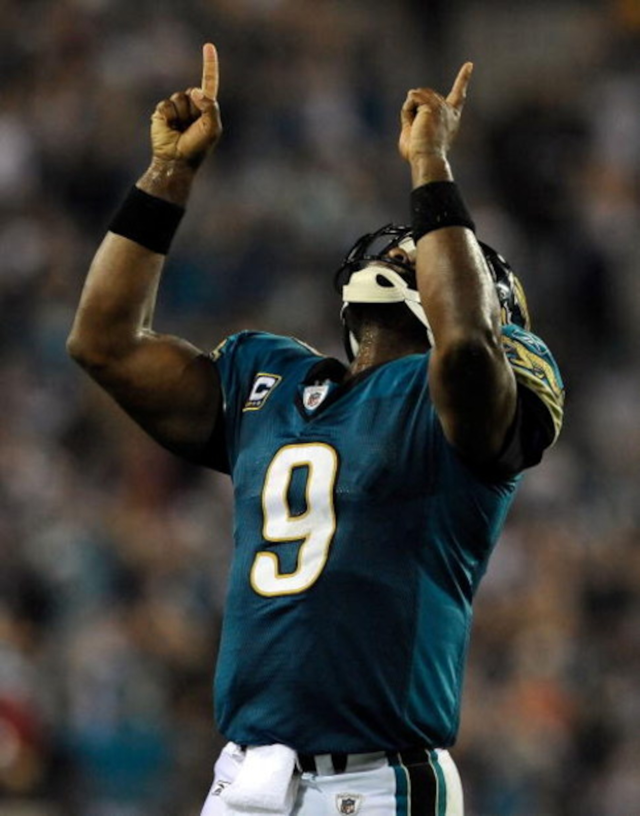JACKSONVILLE, FL - DECEMBER 18:  David Garrard #9 of the Jacksonville Jaguars celebrates a touchdown during the game against the Indianapolis Colts at Jacksonville Municipal Stadium on December 18, 2008 in Jacksonville, Florida.  (Photo by Sam Greenwood/G