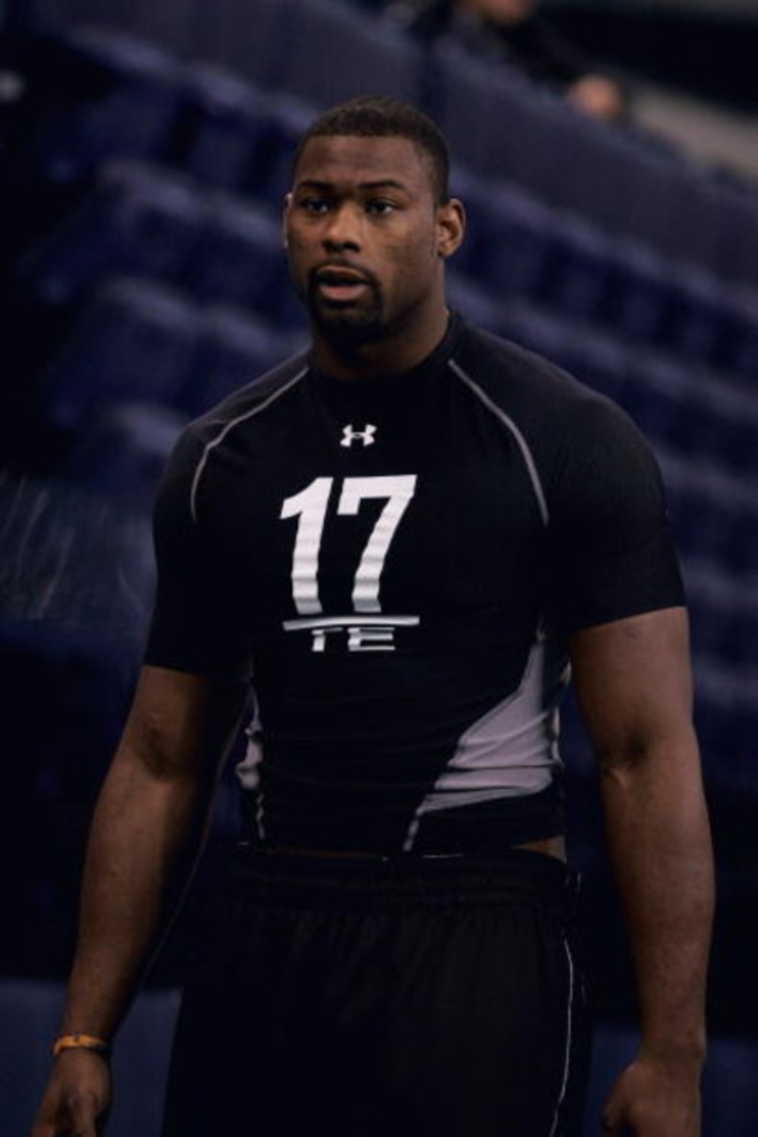 INDIANAPOLIS, IN - FEBRUARY 21:  Tight end Brandon Pettigrew of Oklahoma State performs the vertical leap during the NFL Scouting Combine presented by Under Armour at Lucas Oil Stadium on February 21, 2009 in Indianapolis, Indiana. (Photo by Scott Boehm/G