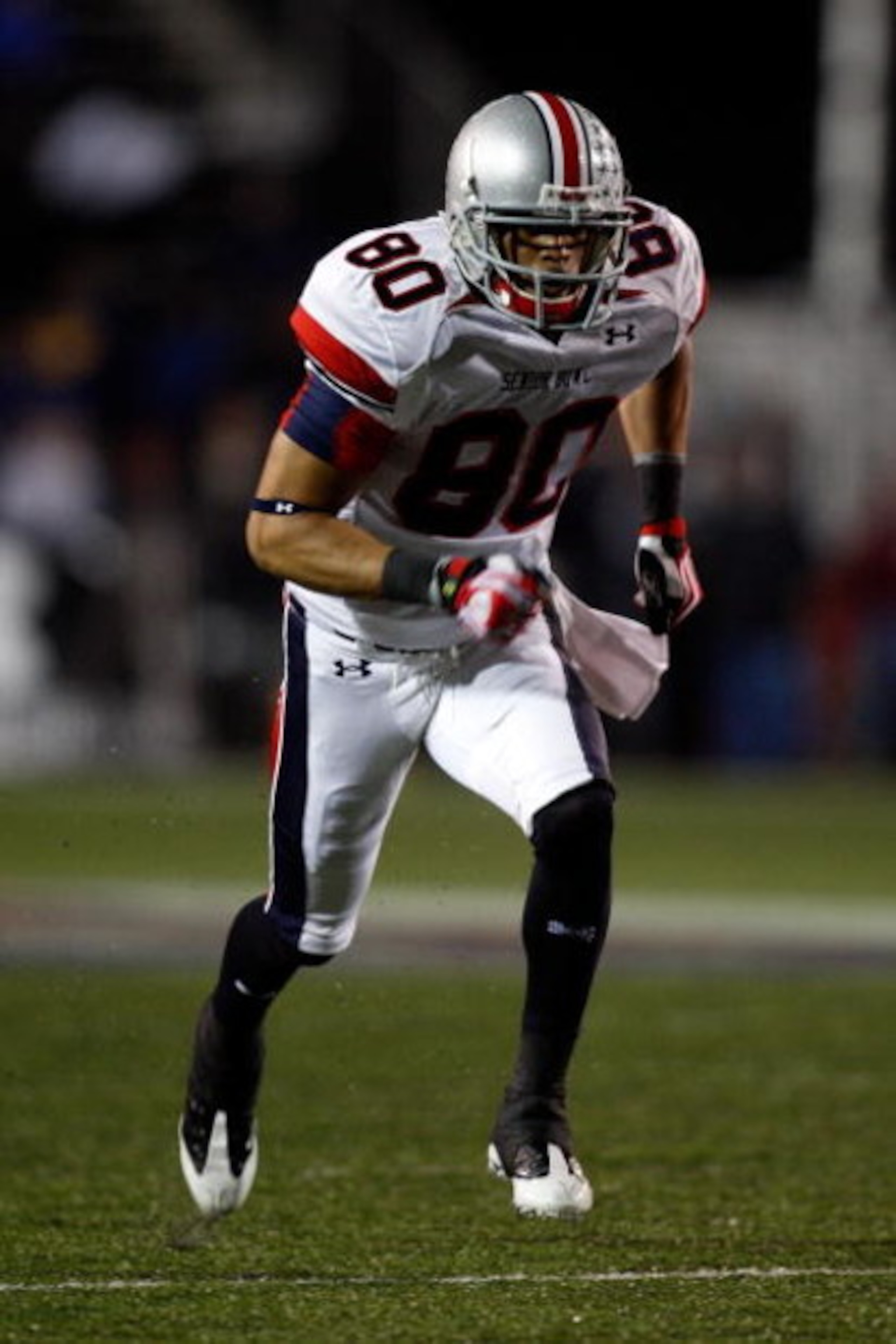 MOBILE, AL - JANUARY 24:  Brian Robiskie #80 of North Team runs against the South Team during the Under Armour Senior Bowl on January 24, 2009 at Ladd-Peebles Stadium in Mobile, Alabama.  (Photo by Chris Graythen/Getty Images for Under Armour)