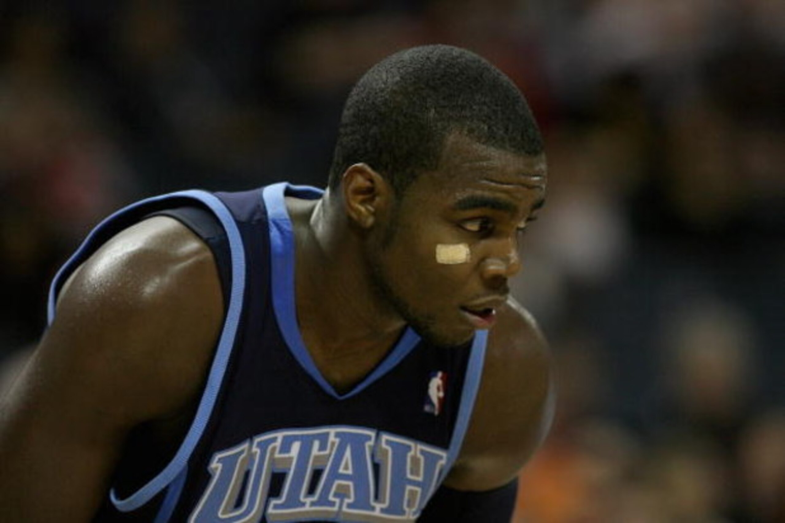 CHARLOTTE, NC - NOVEMBER 14:  Paul Milsap #24 of the Utah Jazz waits under the basket during the game against the Charlotte Bobcats on November 14, 2008 at Time Warner Cable Arena in Charlotte, North Carolina.  The Bobcats won 104-96.  NOTE TO USER: User 