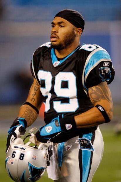 CHARLOTTE, NC - JANUARY 10:  Wide receiver Steve Smith #89 of the Carolina Panthers looks on during warm-ups before the game against the Arizona Cardinals during the NFC Divisional Playoff Game on January 10, 2009 at Bank of America Stadium in Charlotte, 