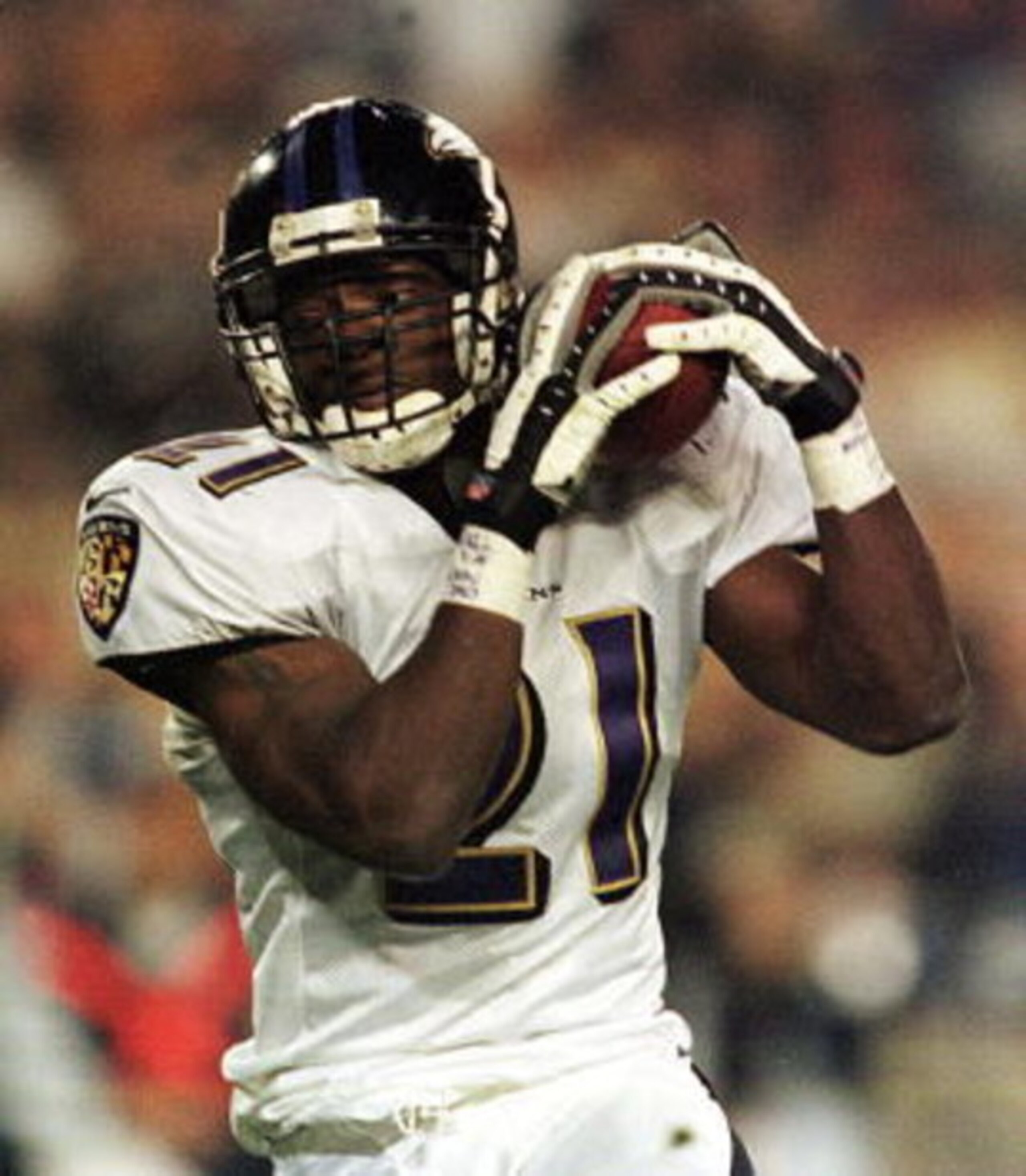 28 Jan 2001: Chris McAlister # 21 of the Baltimore Ravens makes an interception in the third quarter during Super Bowl XXXV between the Baltimore Ravens and the New York Giants at Raymond James Stadium in Tampa, Florida. Mandatory Credit: Andy Lyons/ALLSP 28 Jan 2001: Chris McAlister # 21 of the Baltimore Ravens makes an interception in the third quarter during Super Bowl XXXV between the Baltimore Ravens and the New York Giants at Raymond James Stadium in Tampa, Florida. Mandatory Credit: Andy Lyons/ALLSP