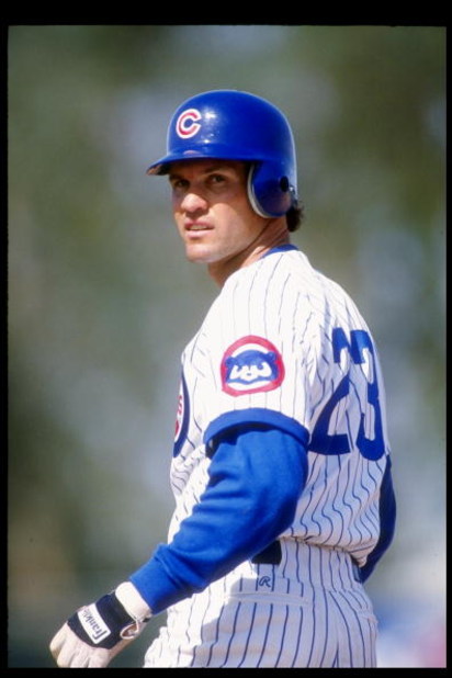 1992:  Second baseman Ryne Sandberg of the Chicago Cubs stands on the field during a game at Wrigley Field in Chicago, Illinois. (Photo by Otto Greule Jr./Getty Images)