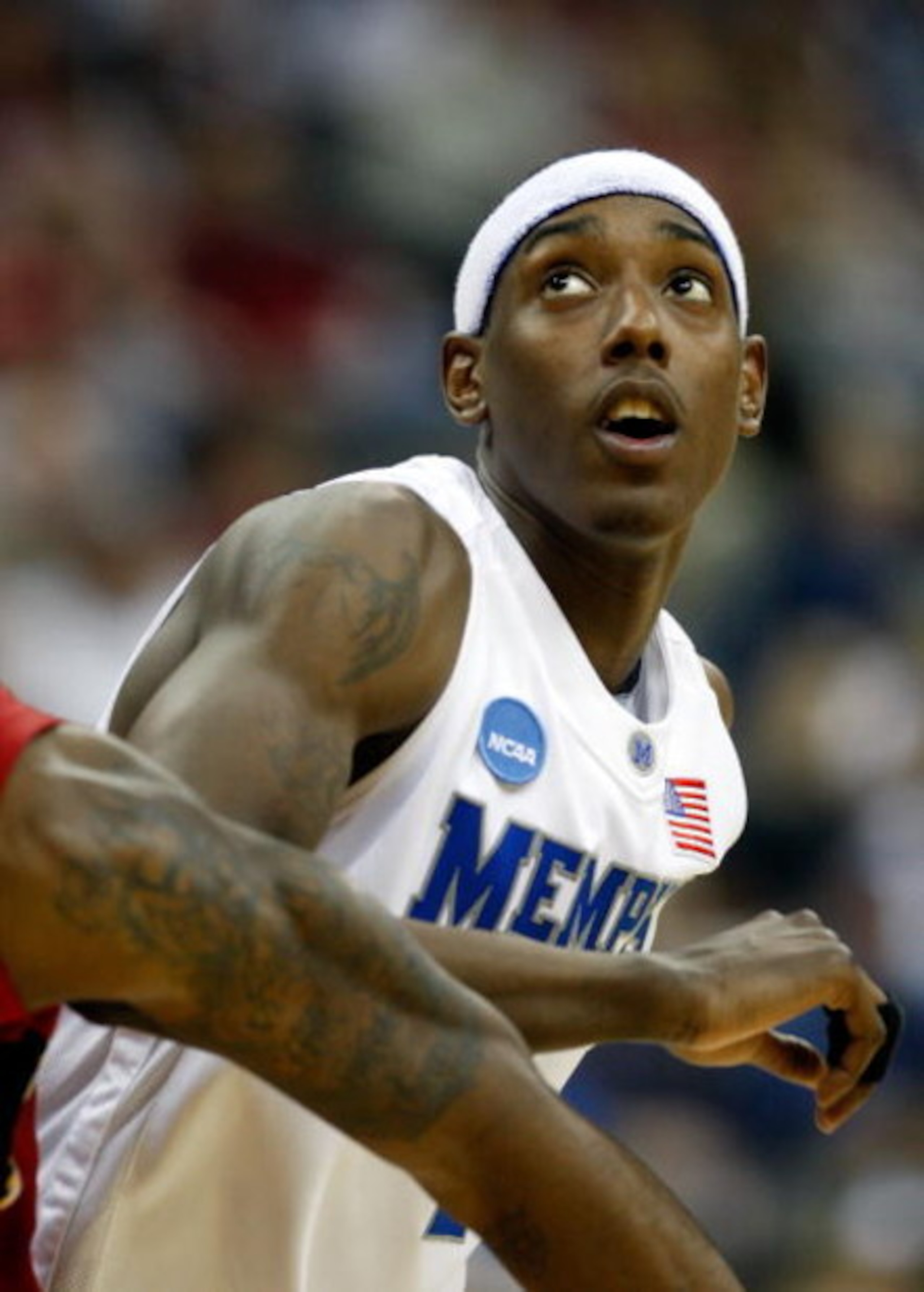 KANSAS CITY, MO - MARCH 21:  Robert Dozier #2 of the Memphis Tigers vies for rebound position during their second round game against the Maryland Terrapins in the NCAA Division I Men's Basketball Tournament at the Sprint Center on March 21, 2009 in Kansas