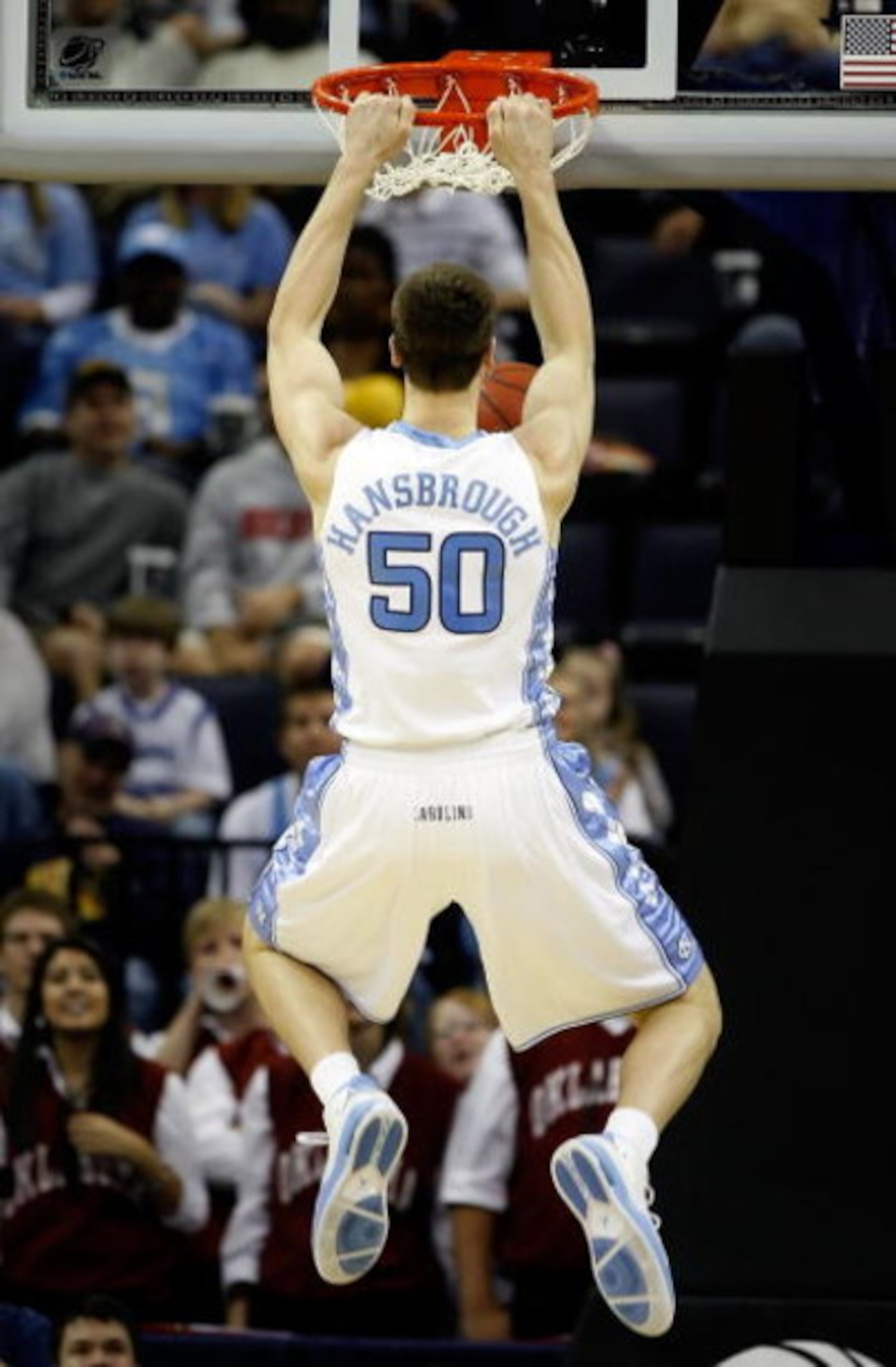 MEMPHIS, TN - MARCH 29: Tyler Hansbrough #50 of the North Carolina Tar Heels dunks the ball while taking on the Oklahoma Sooners during the NCAA Men's Basketball Tournament South Regional Final at the FedExForum on March 29, 2009 in Memphis, Tennessee. MEMPHIS, TN - MARCH 29: Tyler Hansbrough #50 of the North Carolina Tar Heels dunks the ball while taking on the Oklahoma Sooners during the NCAA Men's Basketball Tournament South Regional Final at the FedExForum on March 29, 2009 in Memphis, Tennessee.