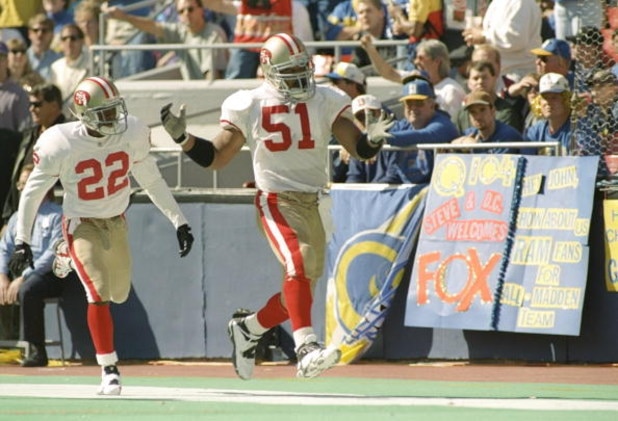 22 Oct 1995: Cornerback Tyronne Drakeford and linebacker Ken Norton of the San Francisco 49ers celebrate during the game against the St. Louis Rams at Busch Stadium in St. Louis, Missouri. The 49ers won the game 44-10. Mandatory Credit: Jamie Squire /A 22 Oct 1995: Cornerback Tyronne Drakeford and linebacker Ken Norton of the San Francisco 49ers celebrate during the game against the St. Louis Rams at Busch Stadium in St. Louis, Missouri. The 49ers won the game 44-10. Mandatory Credit: Jamie Squire /A