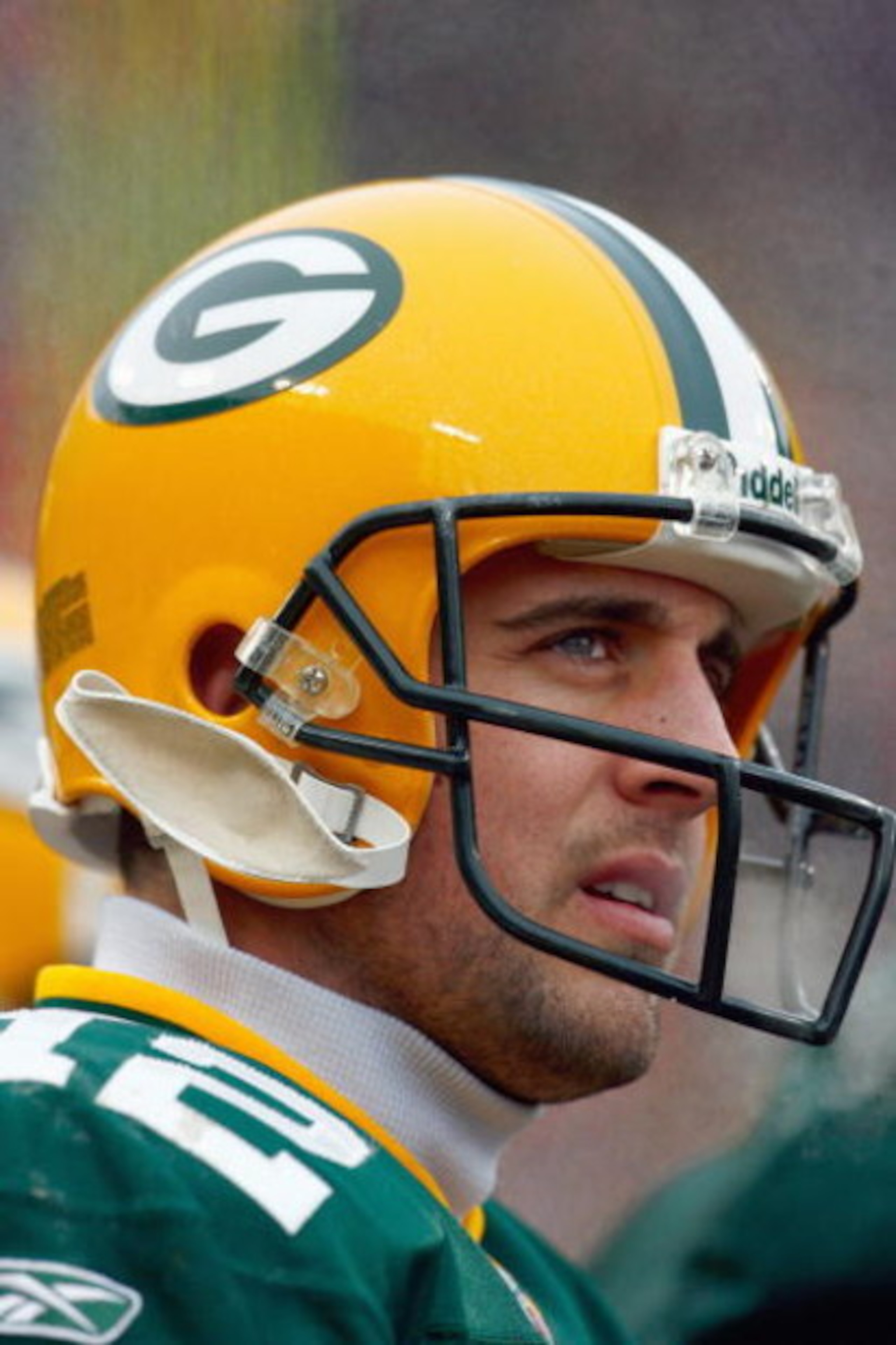 GREEN BAY - DECEMBER 7:  Quarterback Aaron Rodges #12 of the Green Bay Packers looks to the boards during the game against the Houston Texans at Lambeau Field on December 7, 2008 in Green Bay, Wisconsin.  ( Photo by: Jeff Gross/Getty Images)