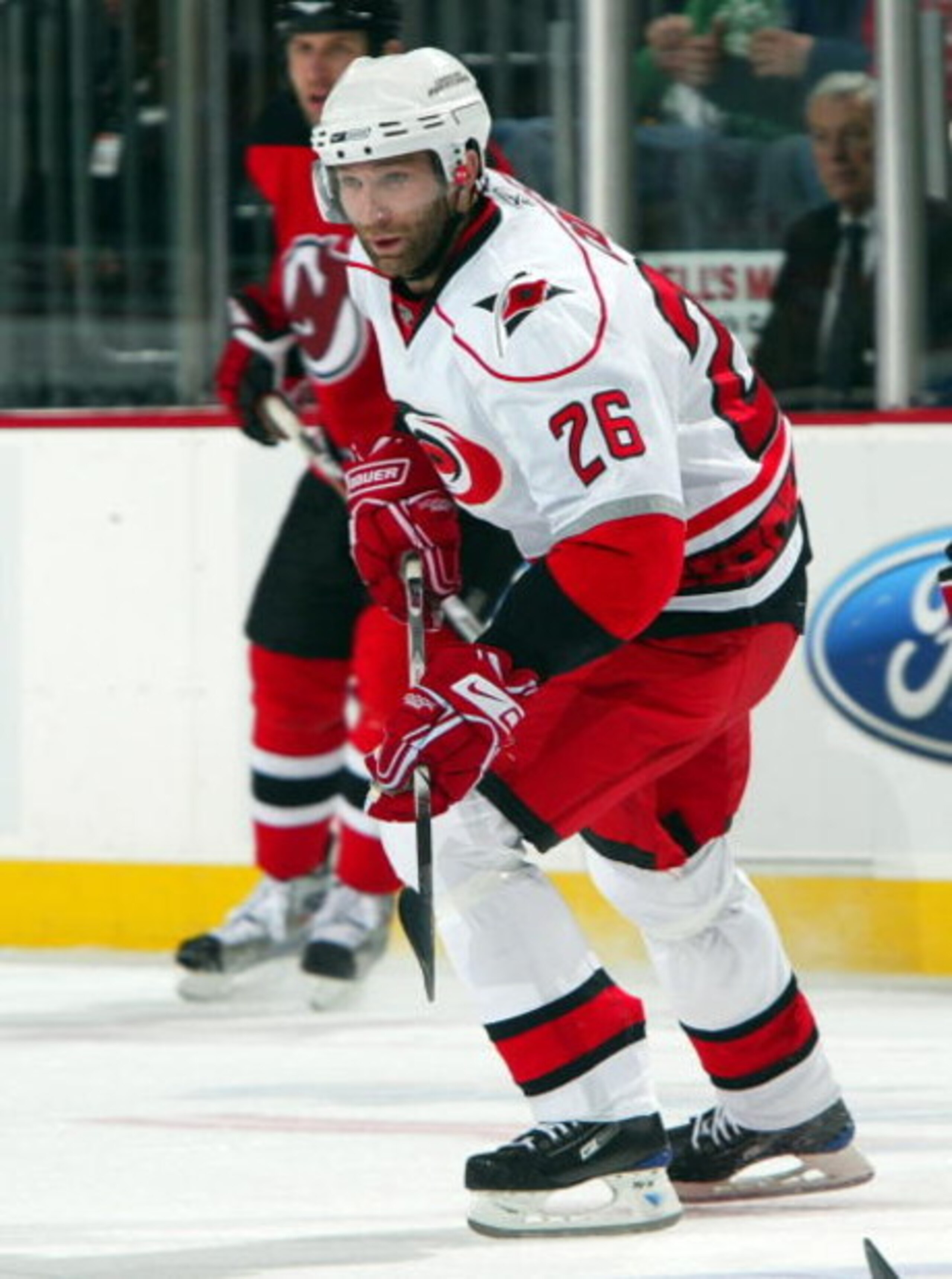 NEWARK, NJ - APRIL 23: Erik Cole #26 of the Carolina Hurricanes skates against the New Jersey Devils during Game Five of the Eastern Conference Quarterfinal Round of the 2009 NHL Stanley Cup Playoffs on April 23, 2009 at the Prudential Center in Newark, NEWARK, NJ - APRIL 23: Erik Cole #26 of the Carolina Hurricanes skates against the New Jersey Devils during Game Five of the Eastern Conference Quarterfinal Round of the 2009 NHL Stanley Cup Playoffs on April 23, 2009 at the Prudential Center in Newark,