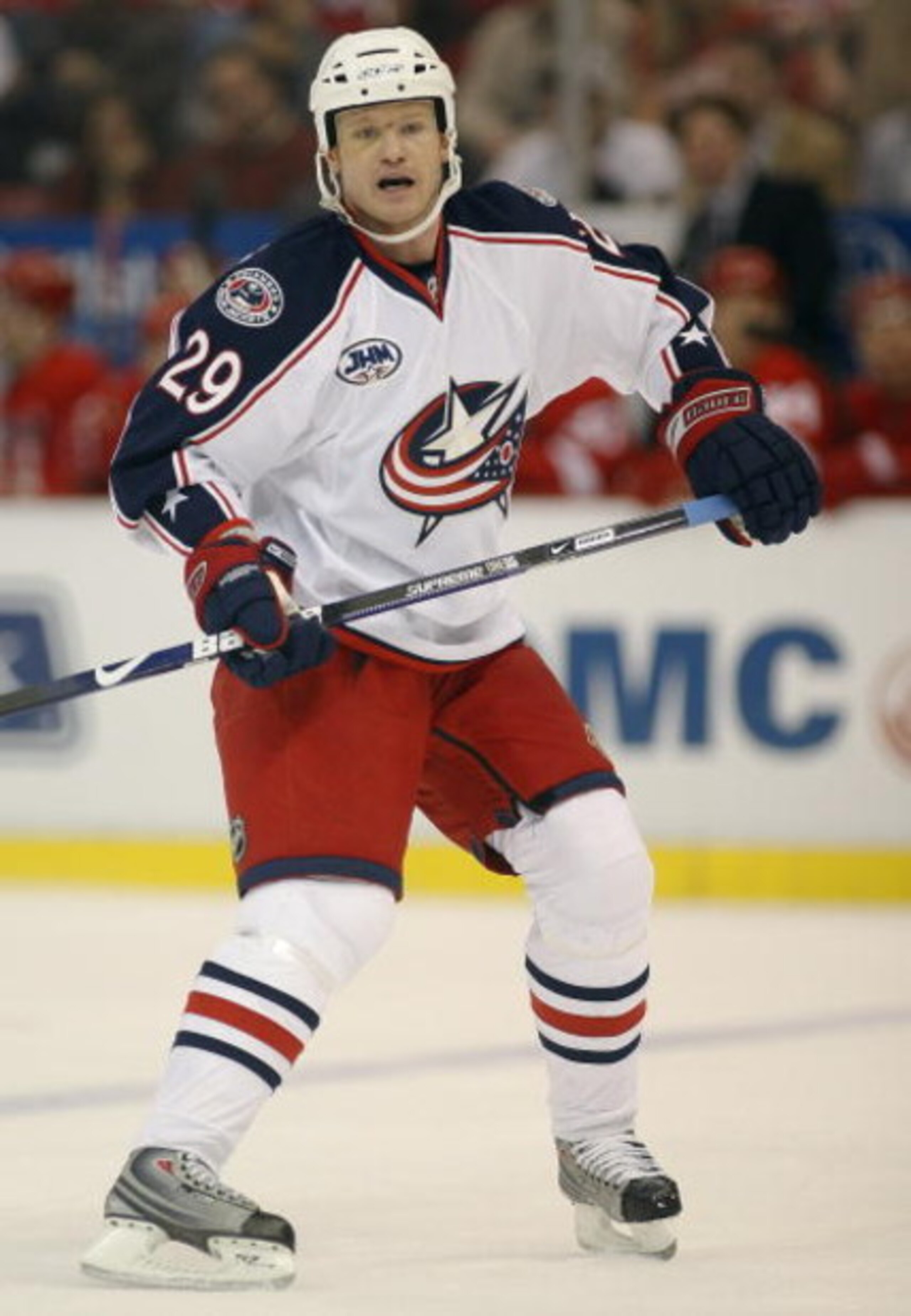 DETROIT, MI - MARCH 7: Jason Williams #29 of the Columbus Blue Jackets skates in a game against the Detroit Red Wings on March 7, 2009 at Joe Louis Arena in Detroit, Michigan. (Photo by Claus Andersen/Getty Images) DETROIT, MI - MARCH 7: Jason Williams #29 of the Columbus Blue Jackets skates in a game against the Detroit Red Wings on March 7, 2009 at Joe Louis Arena in Detroit, Michigan. (Photo by Claus Andersen/Getty Images)