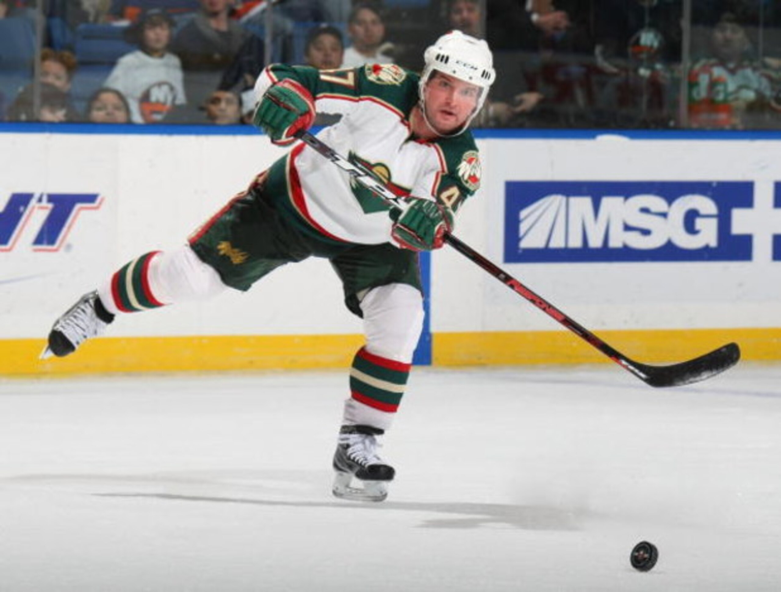 UNIONDALE, NY - MARCH 25: Marc-Andre Bergeron #47 of the Minnesota Wild skates against the New York Islanders on March 25, 2009 at the Nassau Coliseum in Uniondale, New York. (Photo by Bruce Bennett/Getty Images) UNIONDALE, NY - MARCH 25: Marc-Andre Bergeron #47 of the Minnesota Wild skates against the New York Islanders on March 25, 2009 at the Nassau Coliseum in Uniondale, New York. (Photo by Bruce Bennett/Getty Images)