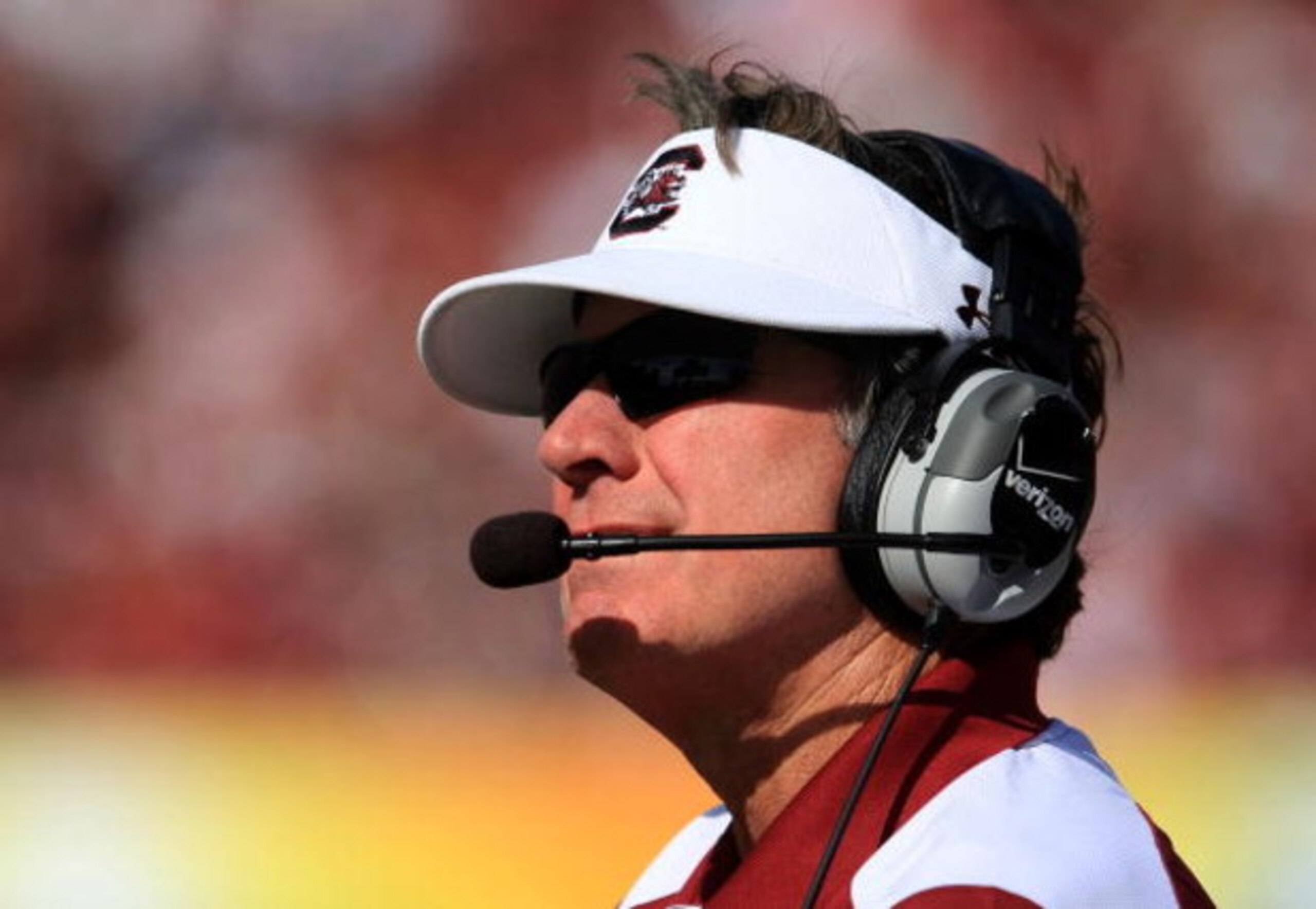 TAMPA, FL - JANUARY 01:  Steve Spurrier, head coach of the South Carolina Gamecocks watches from the sideline during their game against the Iowa Hawkeyes at the Outback Bowl on January 1, 2009 at Raymond James Stadium in Tampa, Florida.  (Photo by Scott H