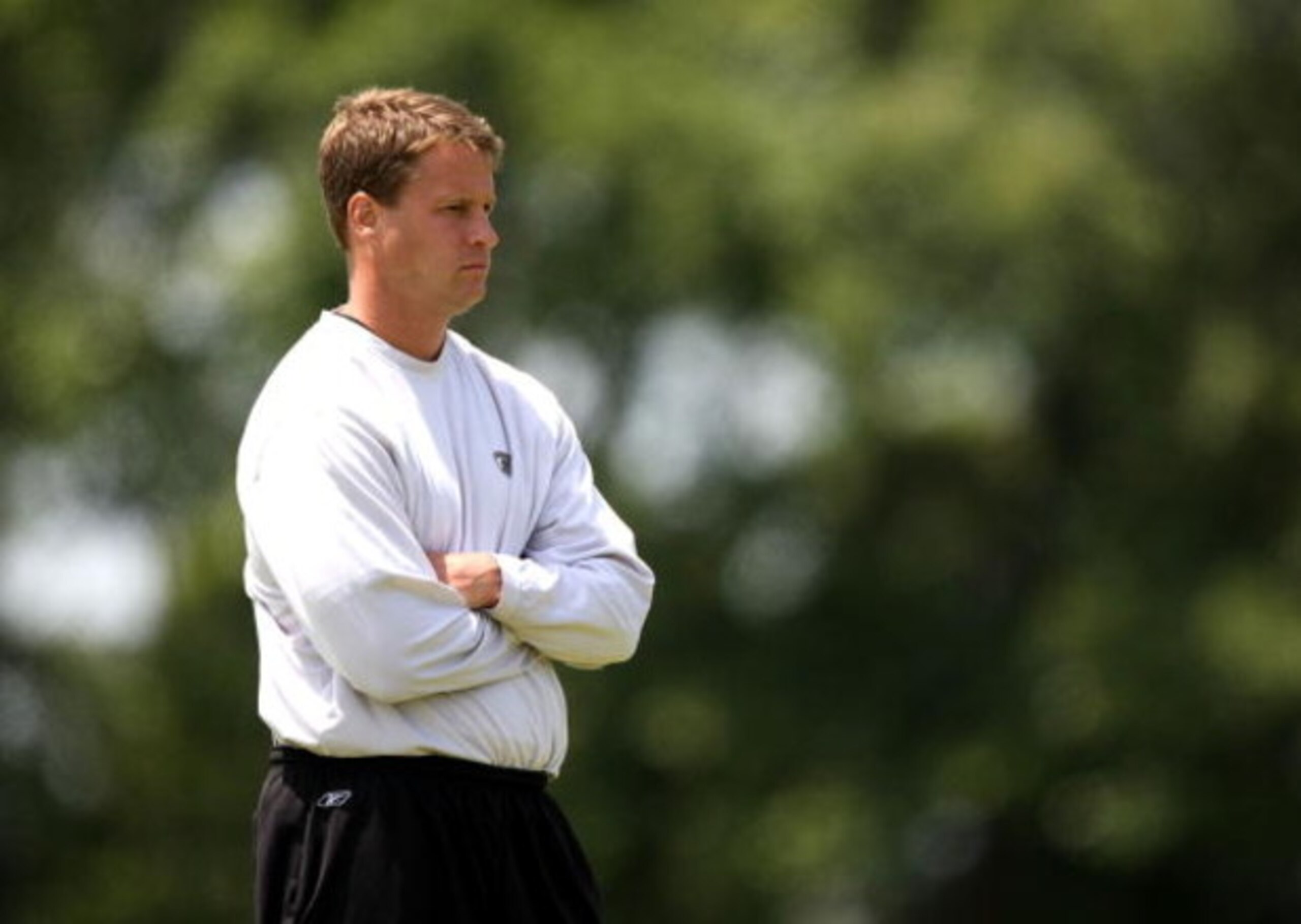 ALAMEDA, CA - MAY 09:  Head coach Lane Kiffin of the Oakland Raiders looks on at the rookie mini-camp at the Raiders training facility on May 9, 2008 in Alameda, California.  (Photo by Jed Jacobsohn/Getty Images)