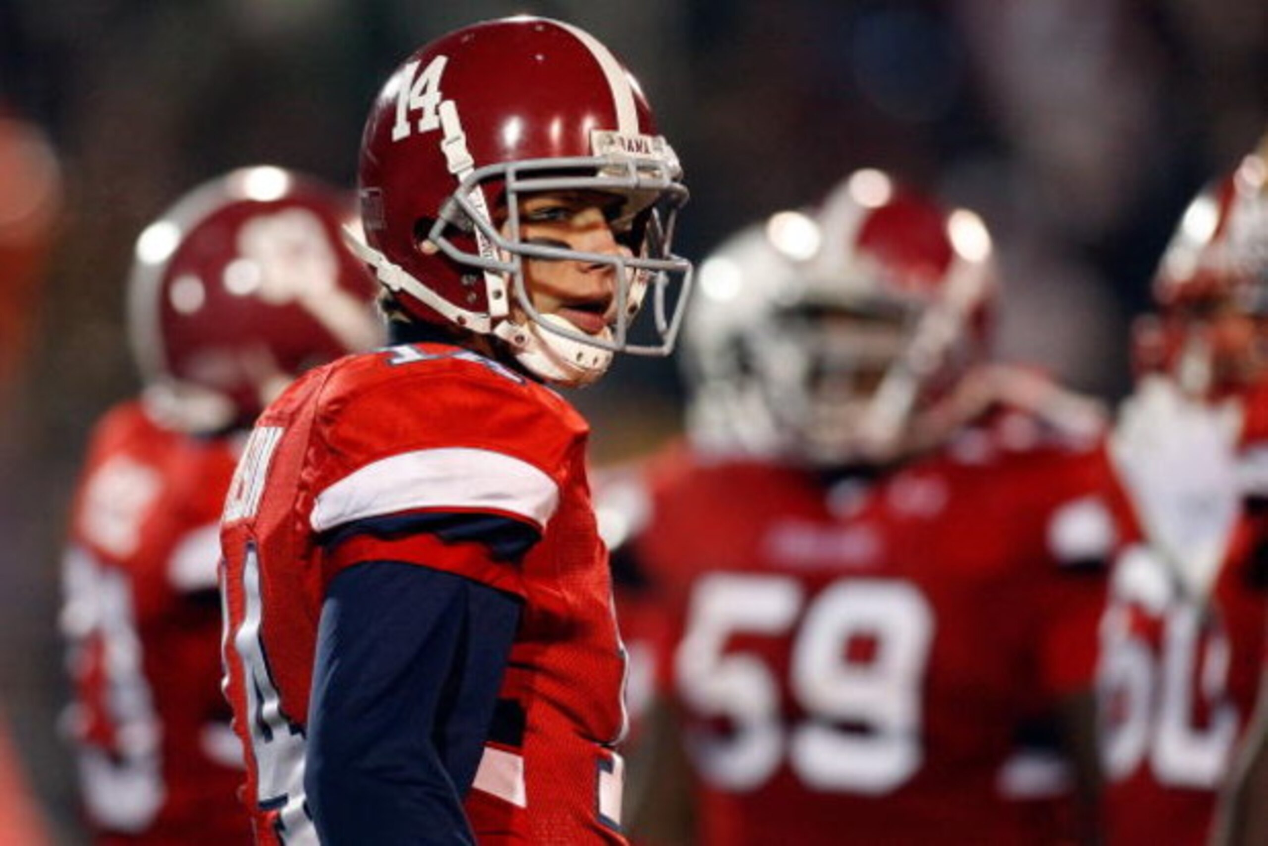 MOBILE, AL - JANUARY 24:  John Parker Wilson #14 of the South Team looks on during the game against the North Team during the Under Armour Senior Bowl on January 24, 2009 at Ladd-Peebles Stadium in Mobile, Alabama.  (Photo by Chris Graythen/Getty Images f