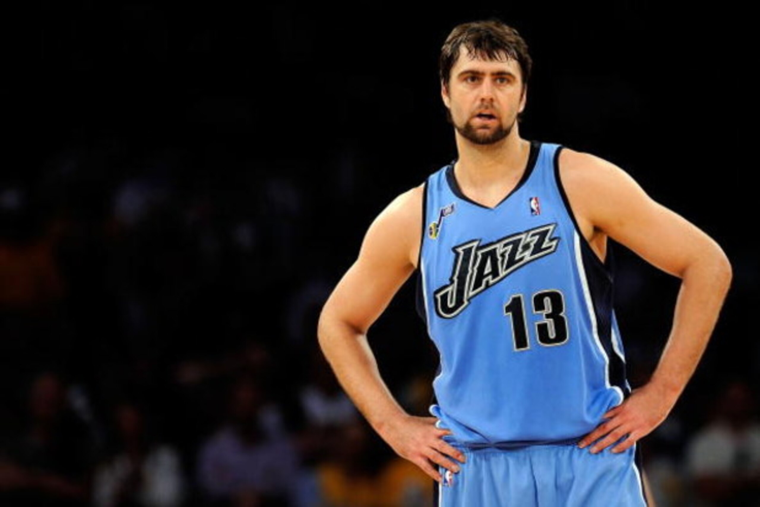 LOS ANGELES, CA - APRIL 27:  Mehmet Okur #13 of the Utah Jazz looks on against the Los Angeles Lakers in Game Five of the Western Conference Quarterfinals during the 2009 NBA Playoffs at Staples Center on April 27, 2009 in Los Angeles, California. The Lak