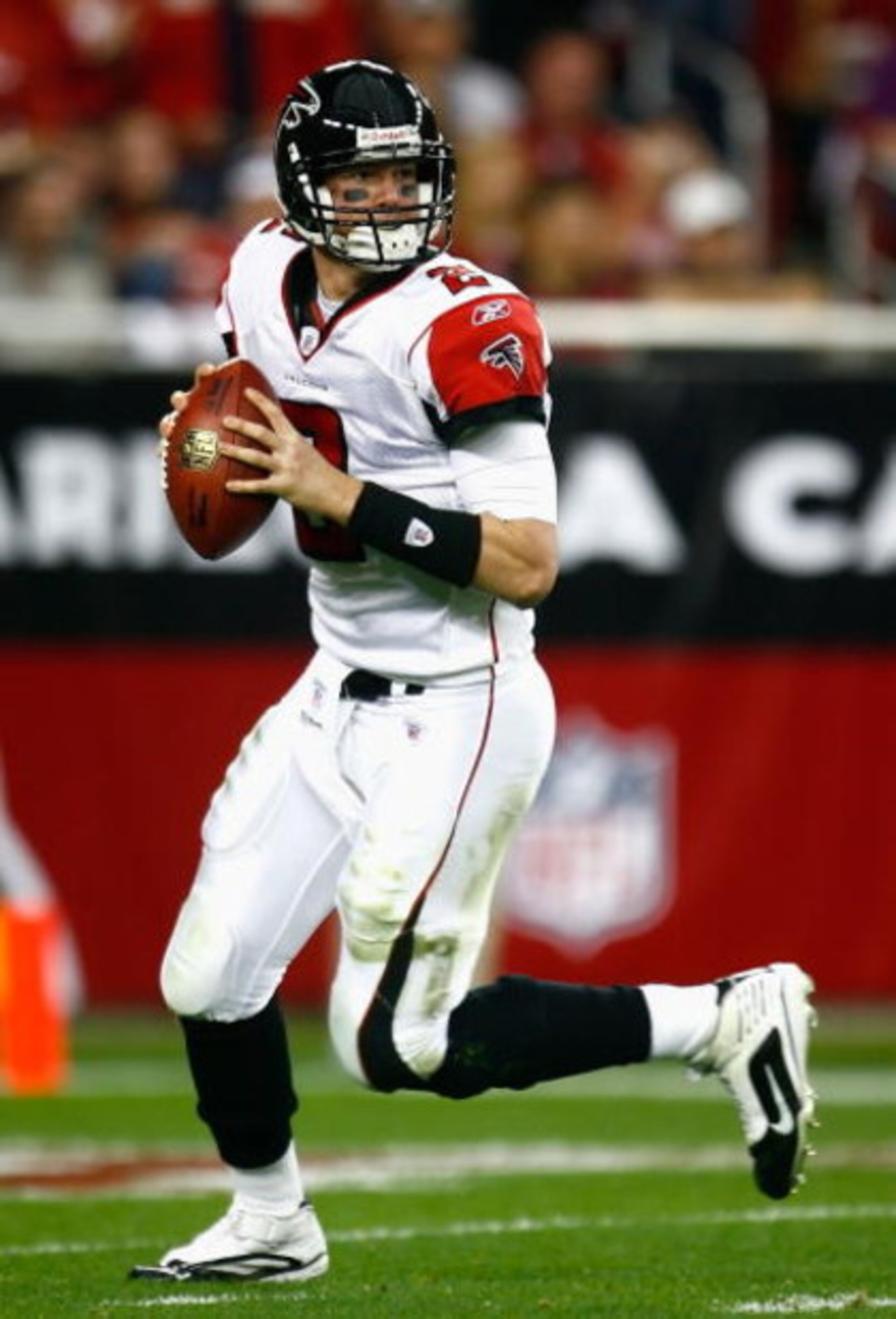 GLENDALE, AZ - JANUARY 03:  Quarterback Matt Ryan #2 of the Atlanta Falcons drops back to pass in the NFC Wild Card Game against the Arizona Cardinals on January 3, 2009 at University of Phoenix Stadium in Glendale, Arizona. The Cardinals defeated the Fal