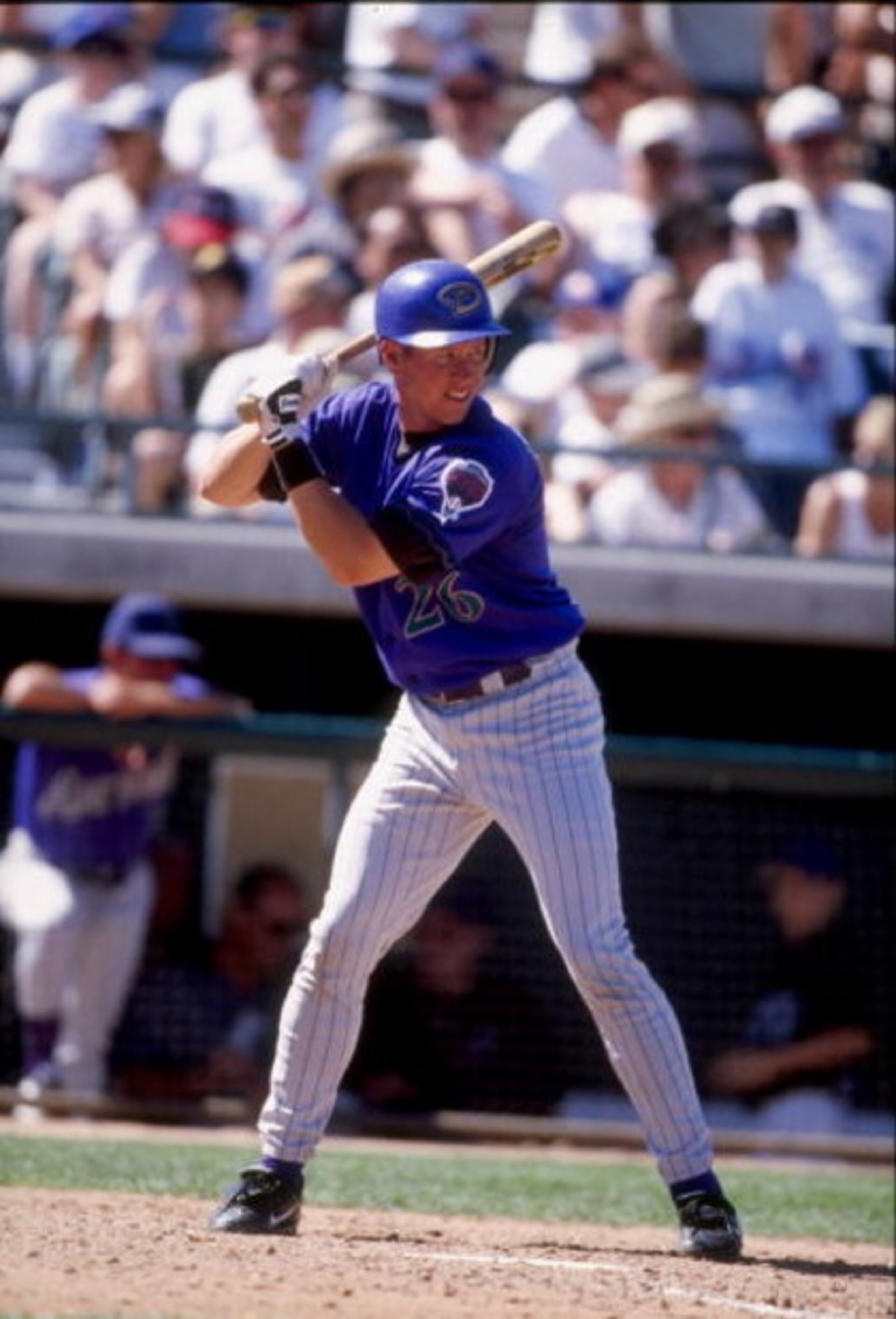 20 Mar 1998:  Catcher Damian Miller of the Arizona Diamondbacks in action during a spring training game against the San Francisco Giants at the Scottsdale Stadium in Scottsdale, Arizona. Mandatory Credit: Jeff Carlick  /Allsport