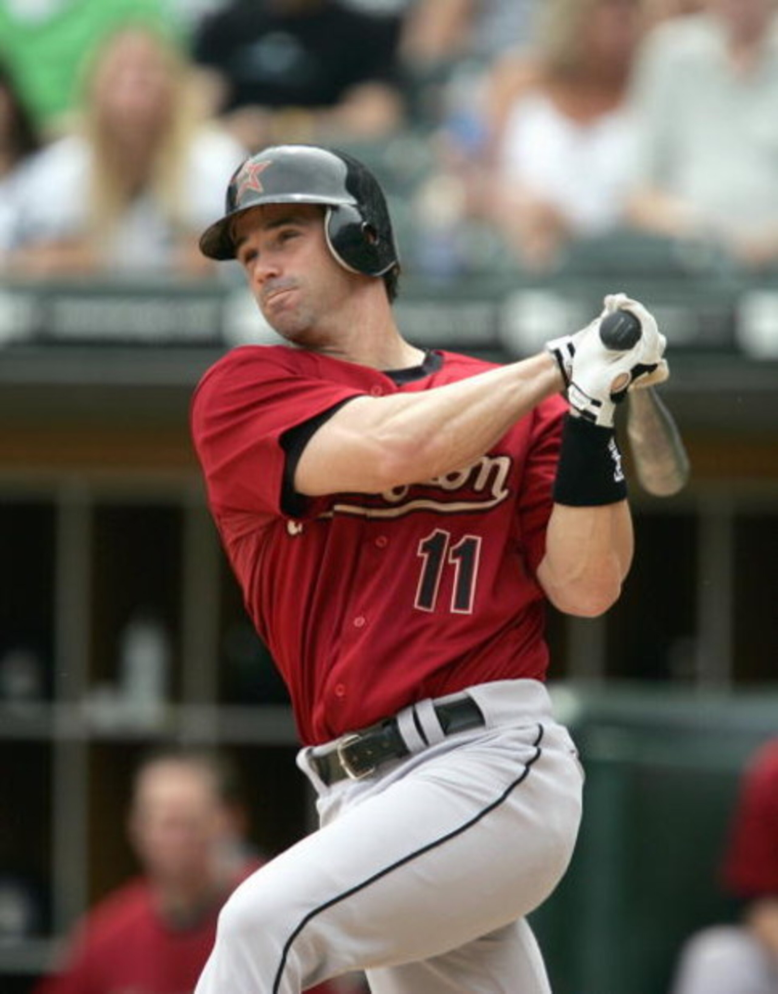 CHICAGO - JUNE 10: Brad Ausmus #11 of the Houston Astros swings at the pitch against the Chicago White Sox on June 10, 2007 at U.S. Cellular Field in Chicago, Illinois. The White Sox defeated the Astros 6-3. (Photo by Jonathan Daniel/Getty Images)