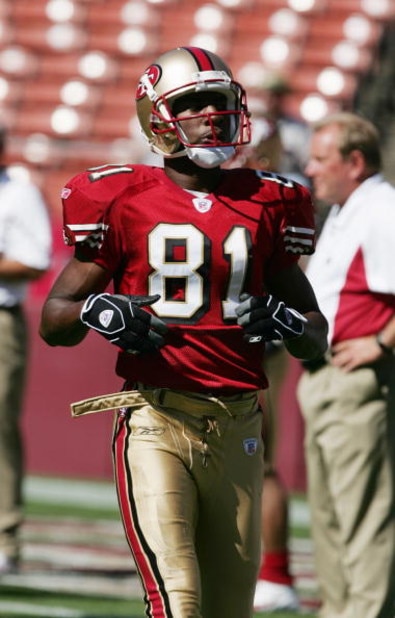 SAN FRANCISCO - OCTOBER 10:  Wide reciever Rashaun Woods #81 of the San Francisco 49ers runs during the game with the Arizona Cardinals at Monster Park on October 10, 2004 in San Francisco, California. The 49ers defeated the Cardinals 31-28 in overtime. (