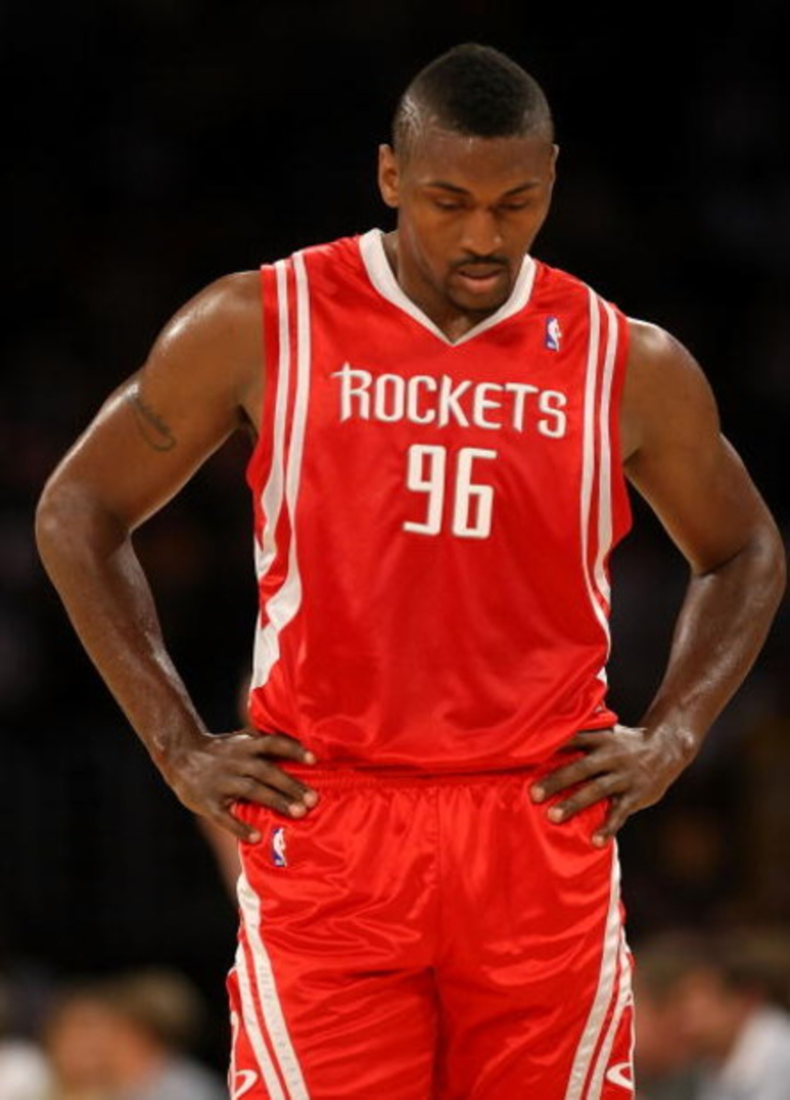 LOS ANGELES, CA - MAY 17:  Ron Artest #96 of the Houston Rockets looks down in the first quarter against the Los Angeles Lakers in Game Seven of the Western Conference Semifinals during the 2009 NBA Playoffs at Staples Center on May 17, 2009 in Los Angele